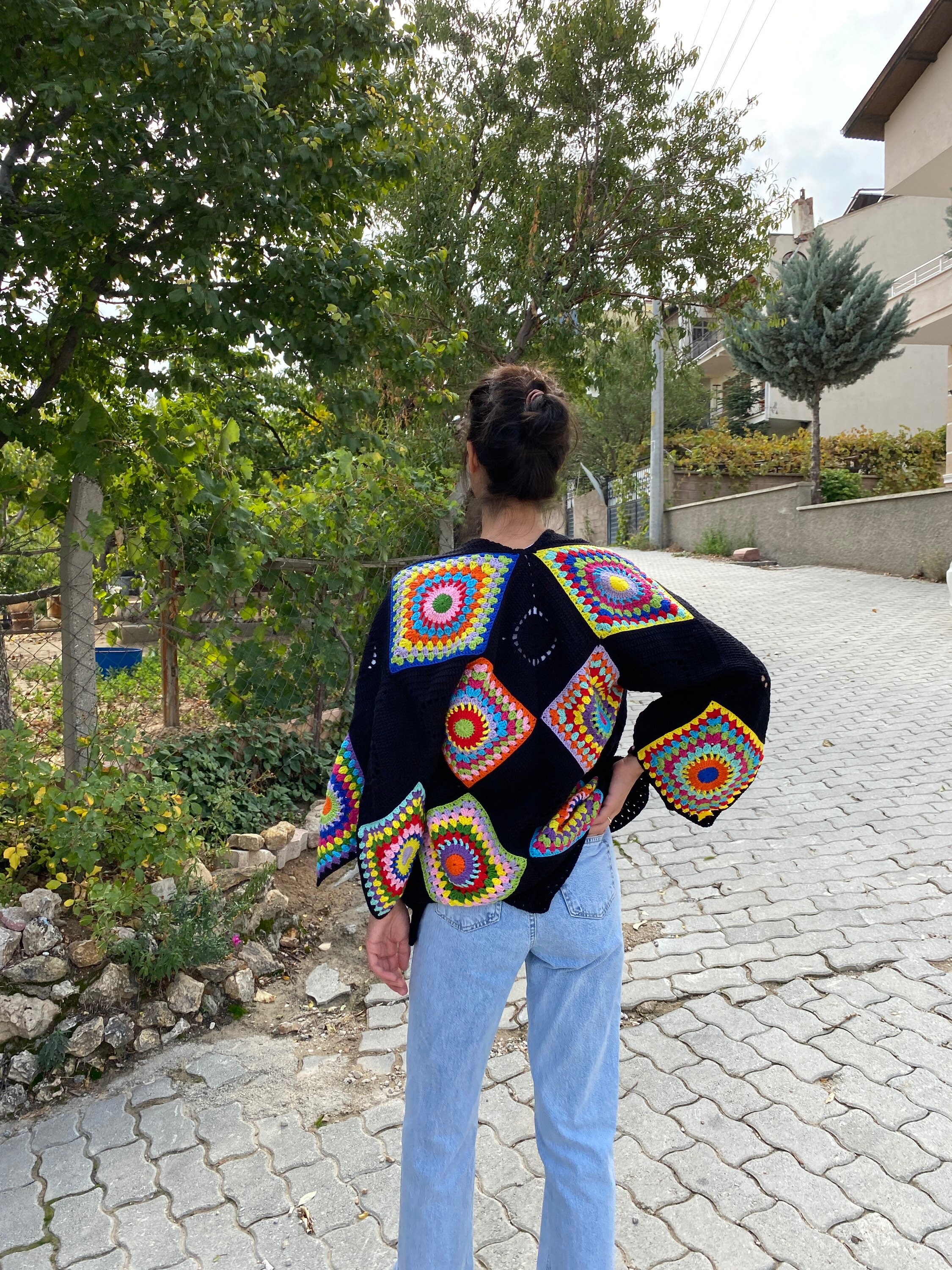 Afghan Cardigan, Granny Square Jacket, Cotton Patchwork Cardigan, Granny Square Cardigan, Boho Ca... — photo 7 of 10