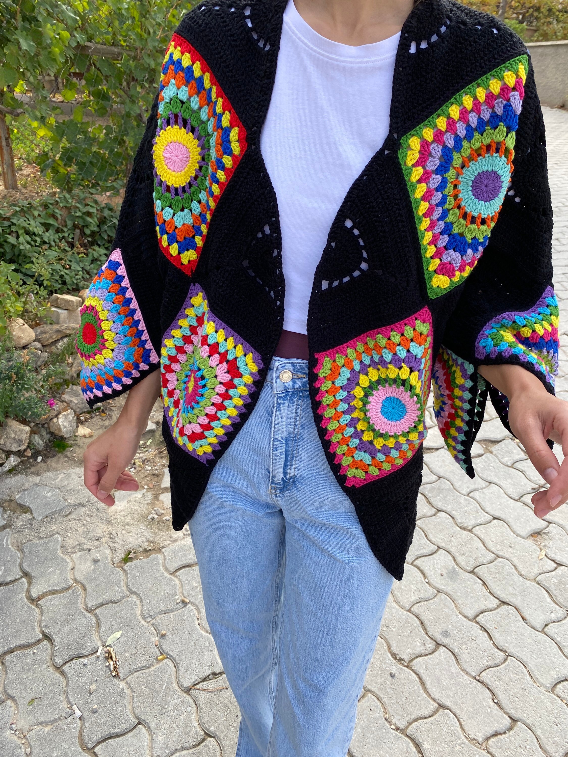 Afghan Cardigan, Granny Square Jacket, Cotton Patchwork Cardigan, Granny Square Cardigan, Boho Ca... — photo 2 of 10