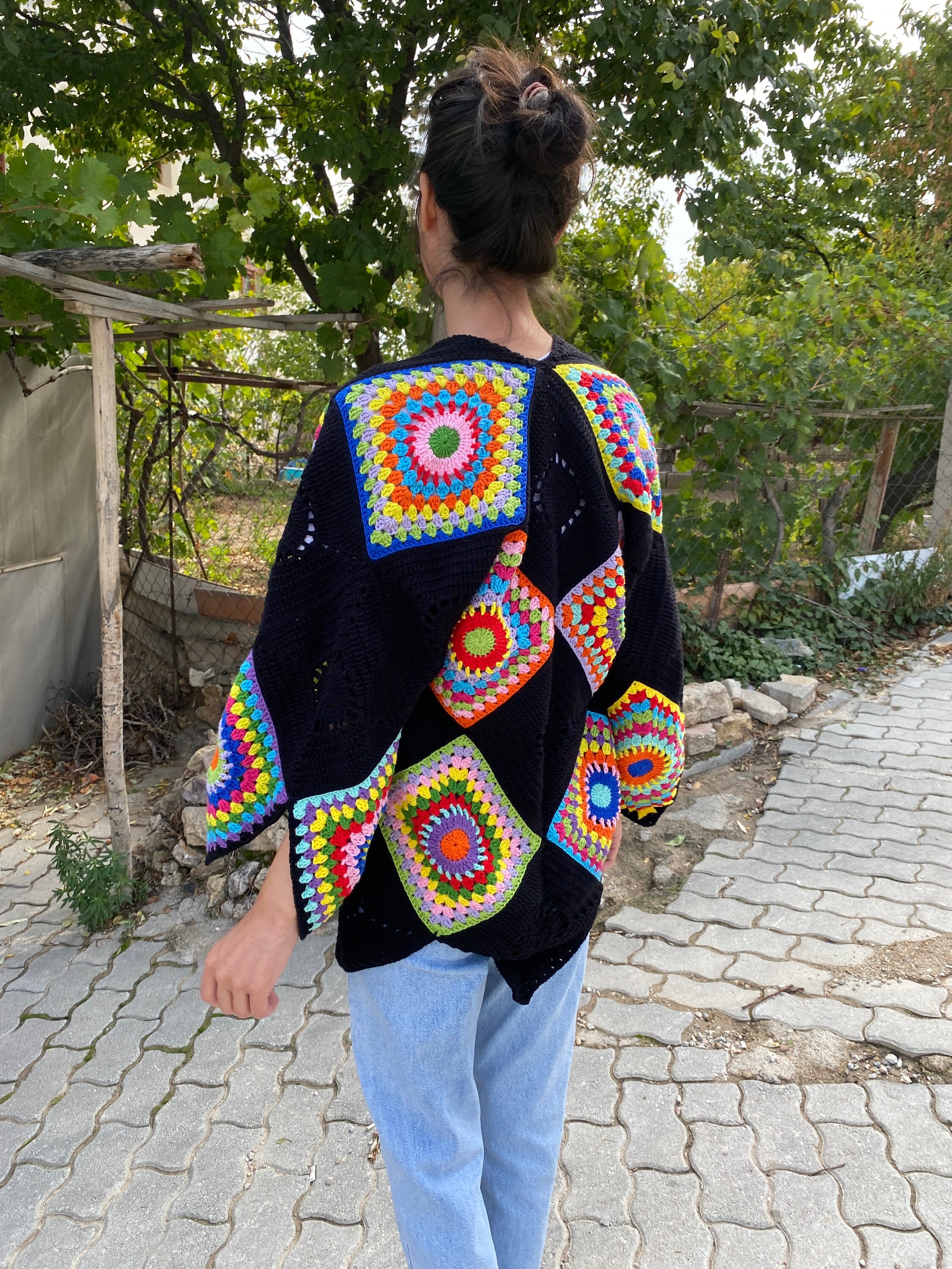 Afghan Cardigan, Granny Square Jacket, Cotton Patchwork Cardigan, Granny Square Cardigan, Boho Ca... — photo 4 of 10