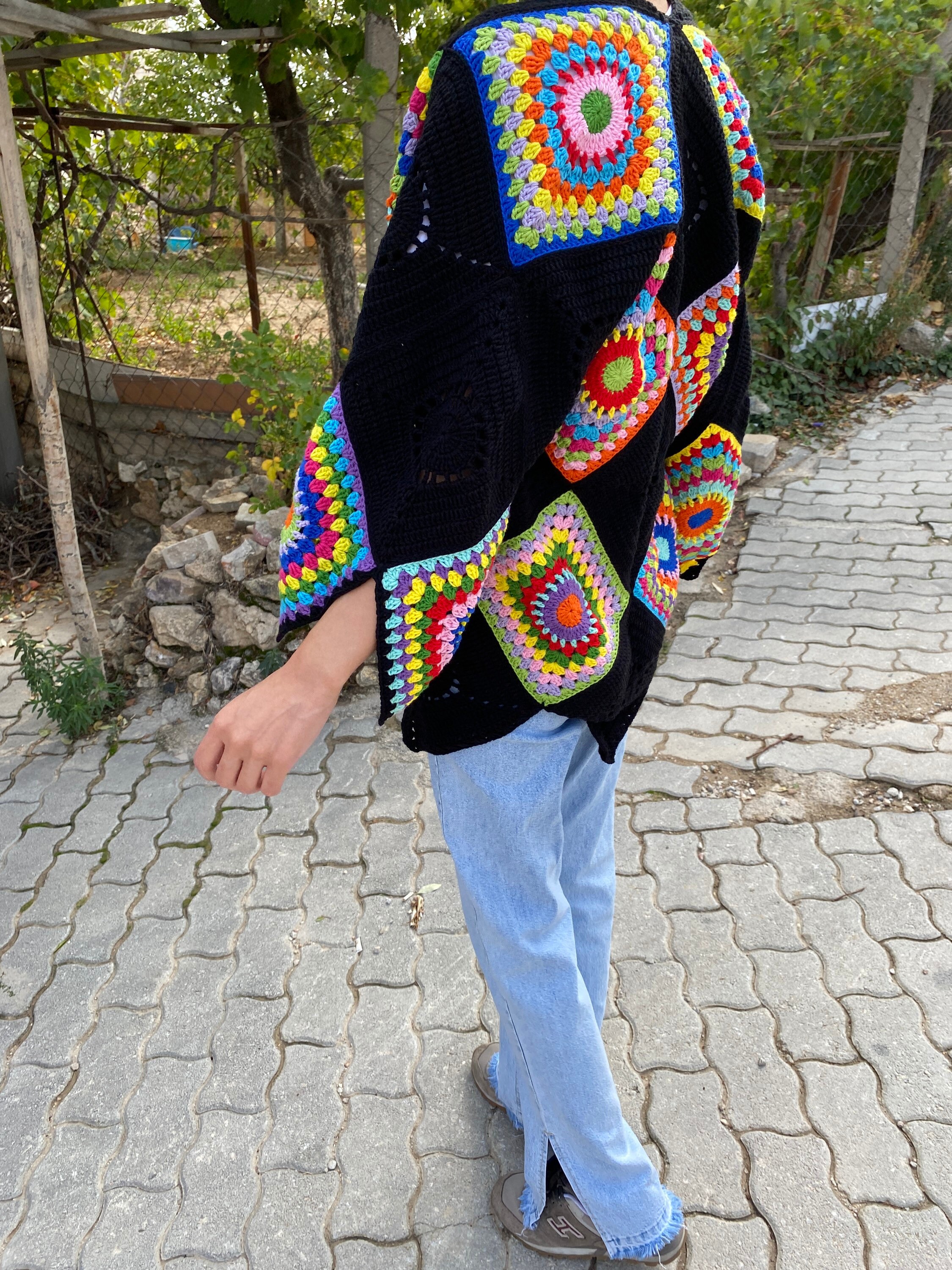 Afghan Cardigan, Granny Square Jacket, Cotton Patchwork Cardigan, Granny Square Cardigan, Boho Ca... — photo 3 of 10