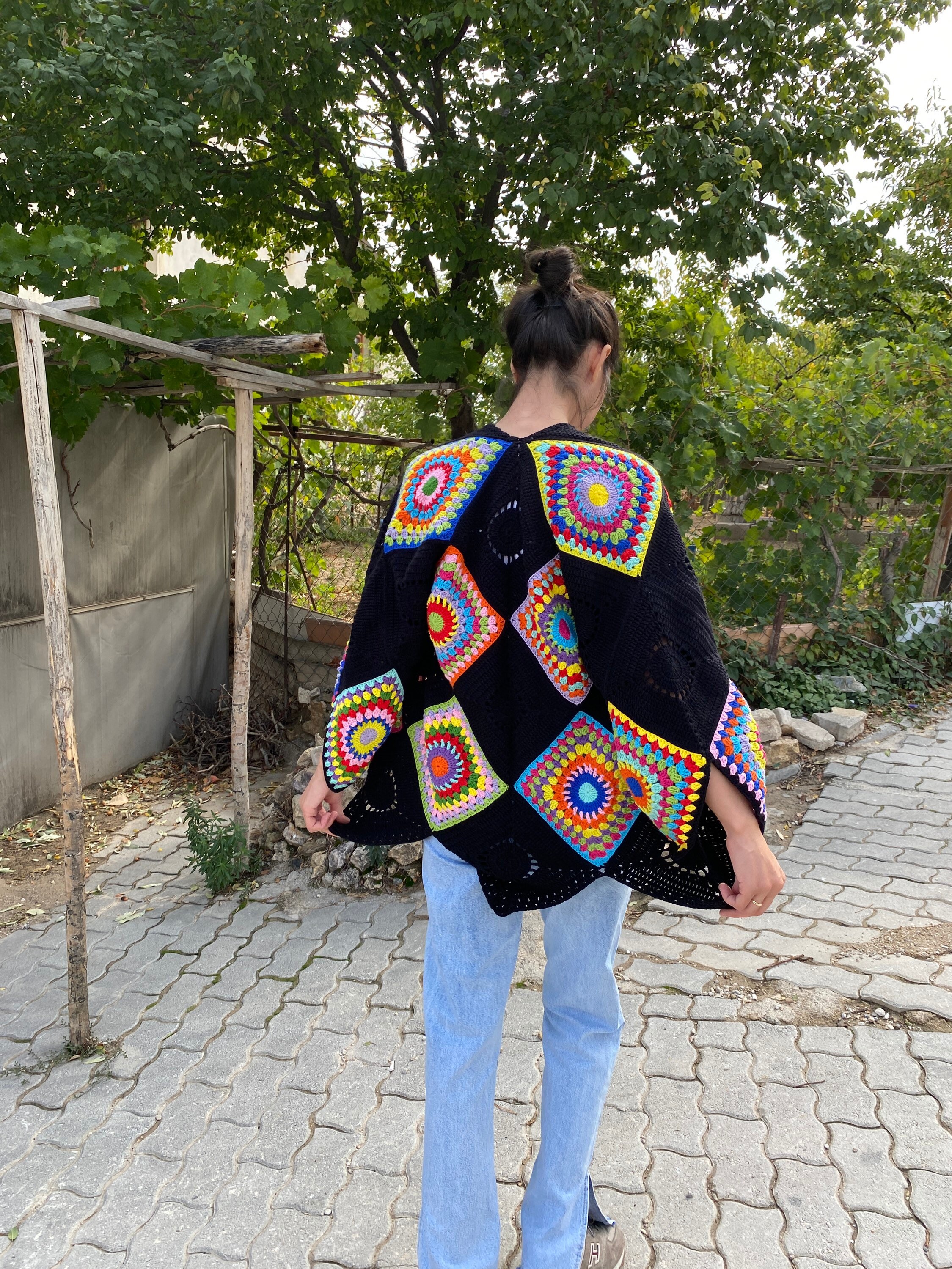 Afghan Cardigan, Granny Square Jacket, Cotton Patchwork Cardigan, Granny Square Cardigan, Boho Ca... — photo 5 of 10