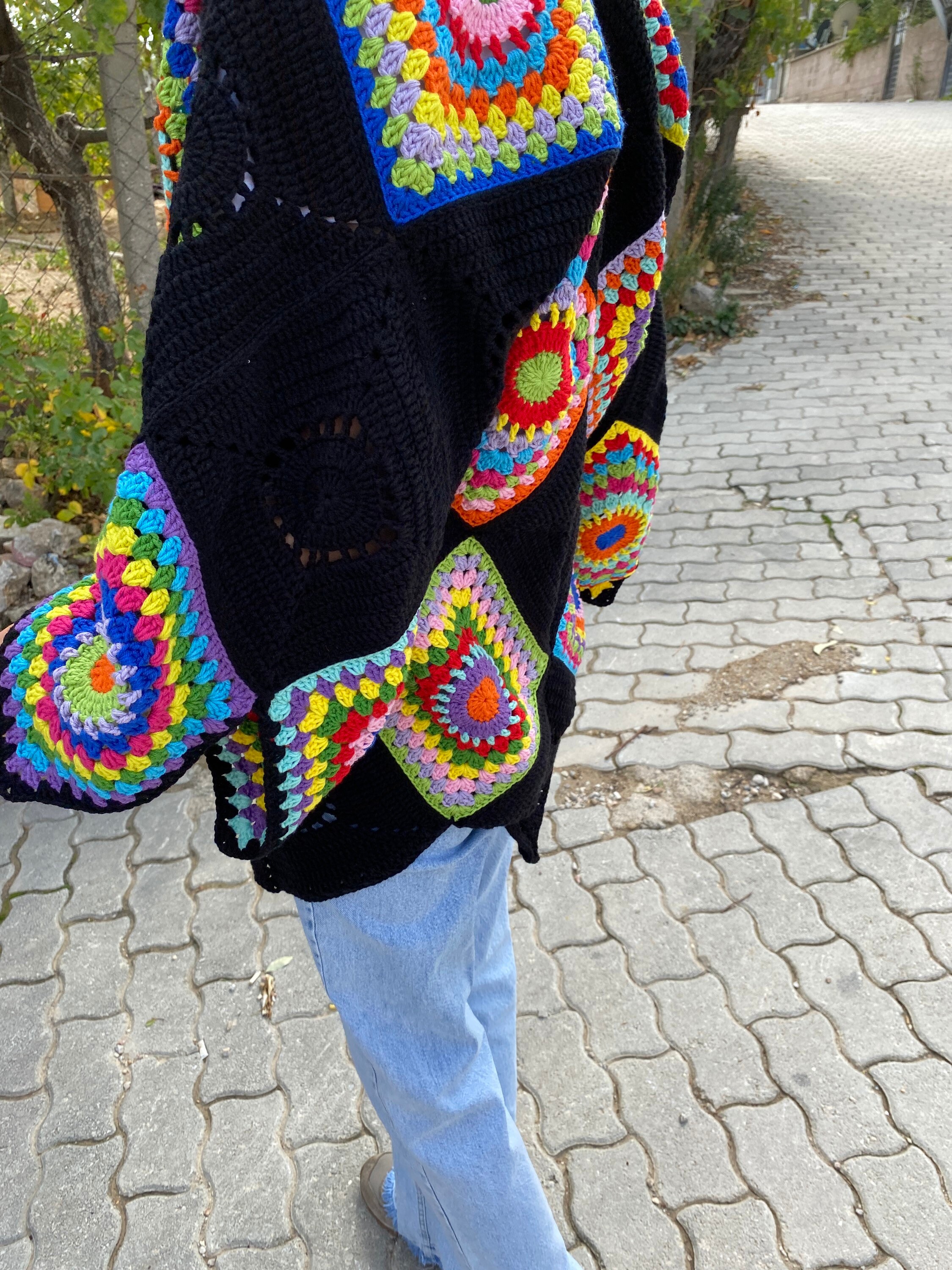 Afghan Cardigan, Granny Square Jacket, Cotton Patchwork Cardigan, Granny Square Cardigan, Boho Cardigan, Patchwork Jacket, Afghan Coat