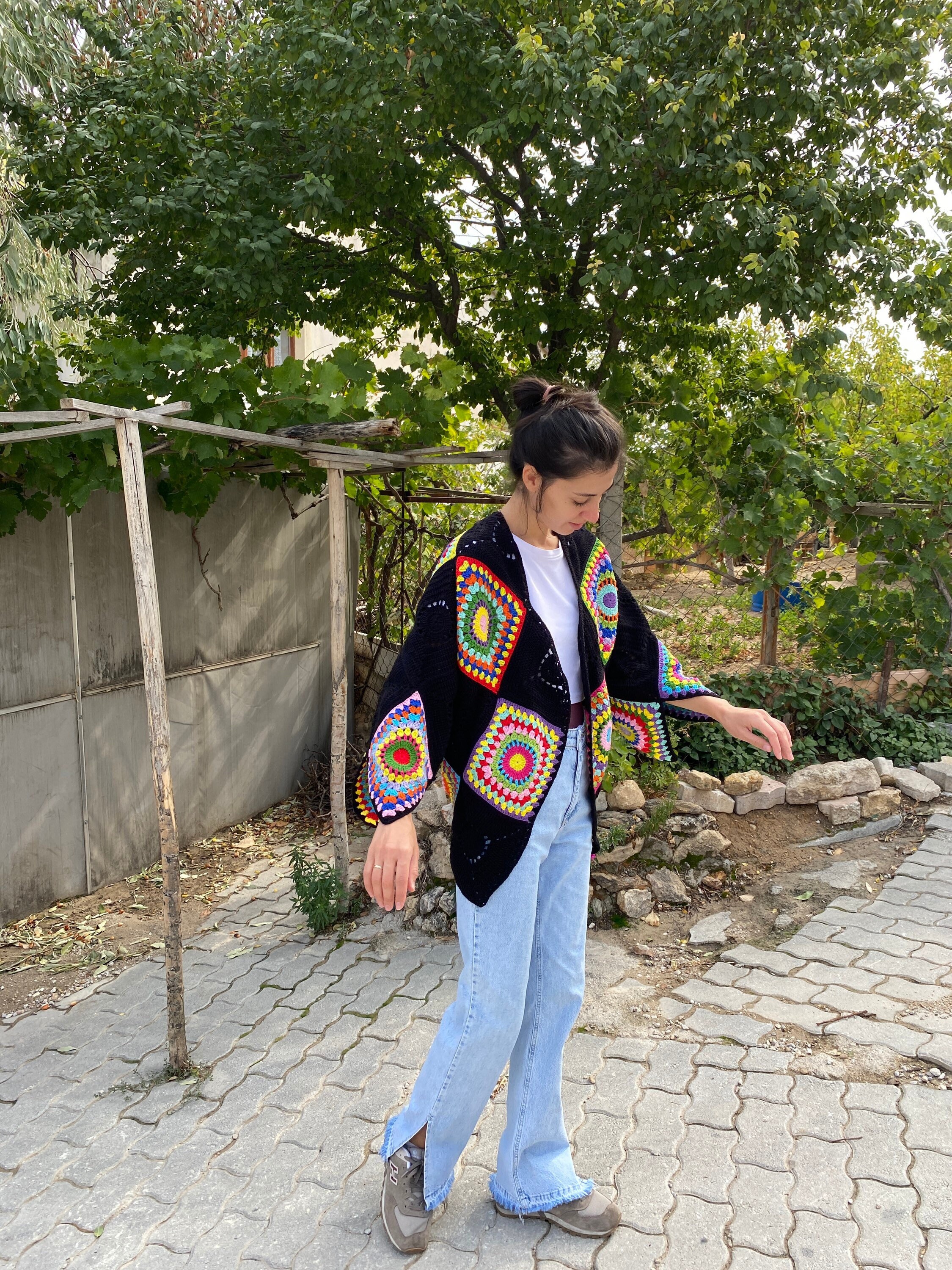 Afghan Cardigan, Granny Square Jacket, Cotton Patchwork Cardigan, Granny Square Cardigan, Boho Ca... — photo 6 of 10