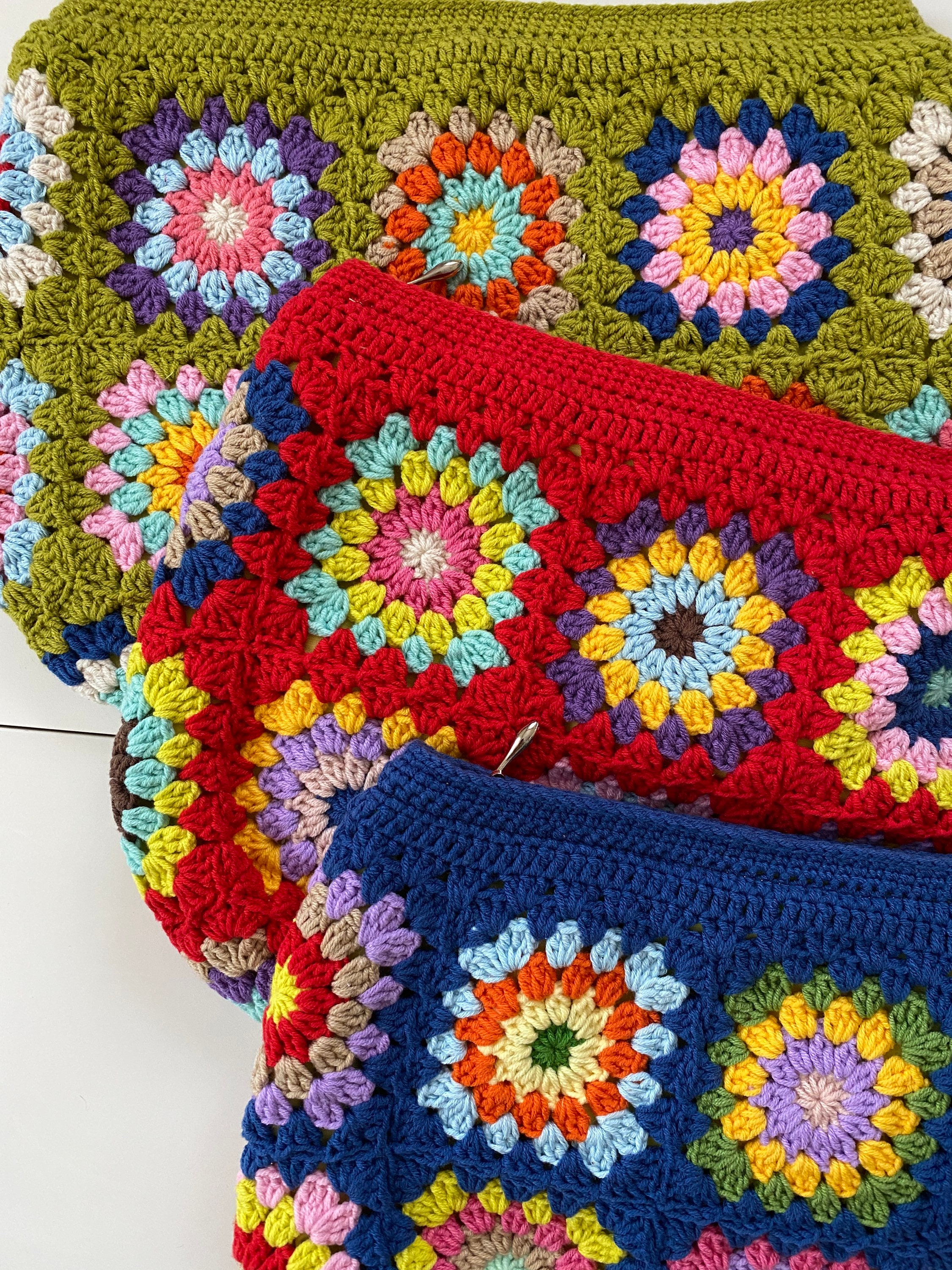 Afghan Clutch Bag, Granny Square Bag, Red Knit Purse, Denim Vintage Handbag, Cotton Cosmetic Bag,... — photo 6 of 10