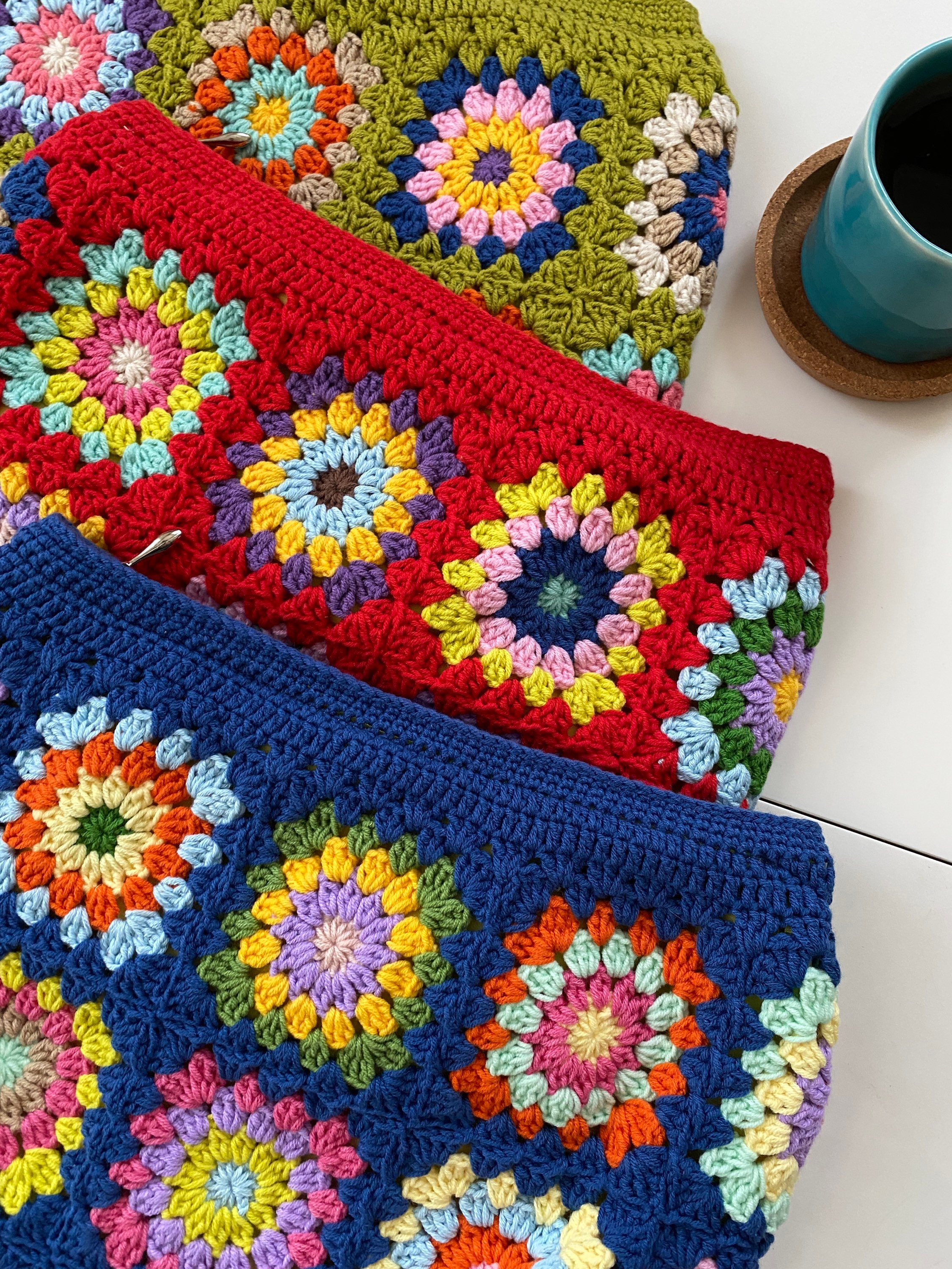 Afghan Clutch Bag, Granny Square Bag, Red Knit Purse, Denim Vintage Handbag, Cotton Cosmetic Bag,... — photo 2 of 10