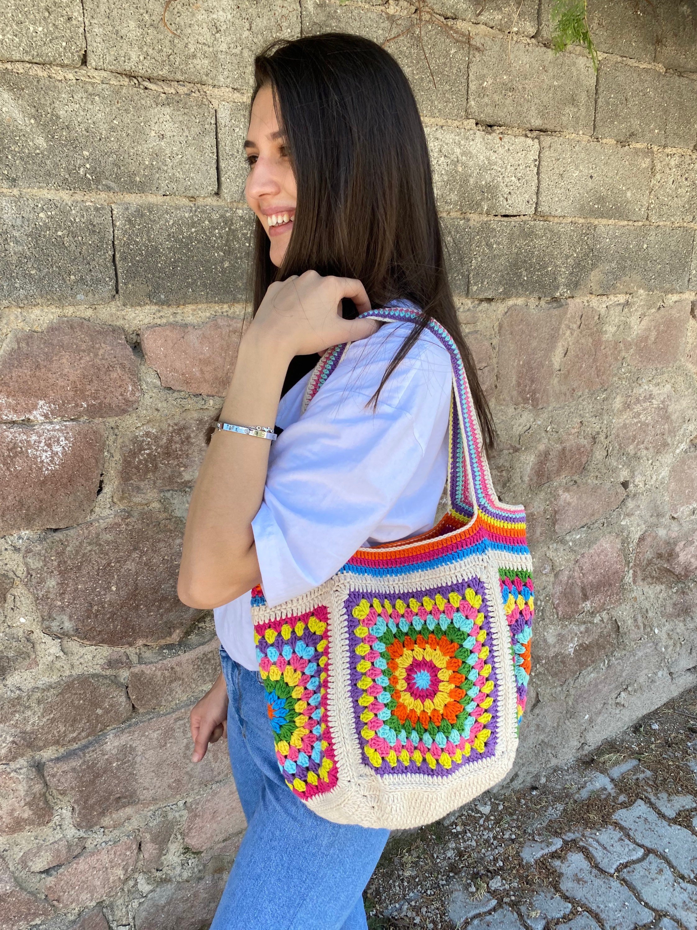 Afghan Crochet Bag, Granny Square Bag, Crochet Tote Bag, Summer Bag, Colorful Purse, Hippie Bag, ... — photo 6 of 13