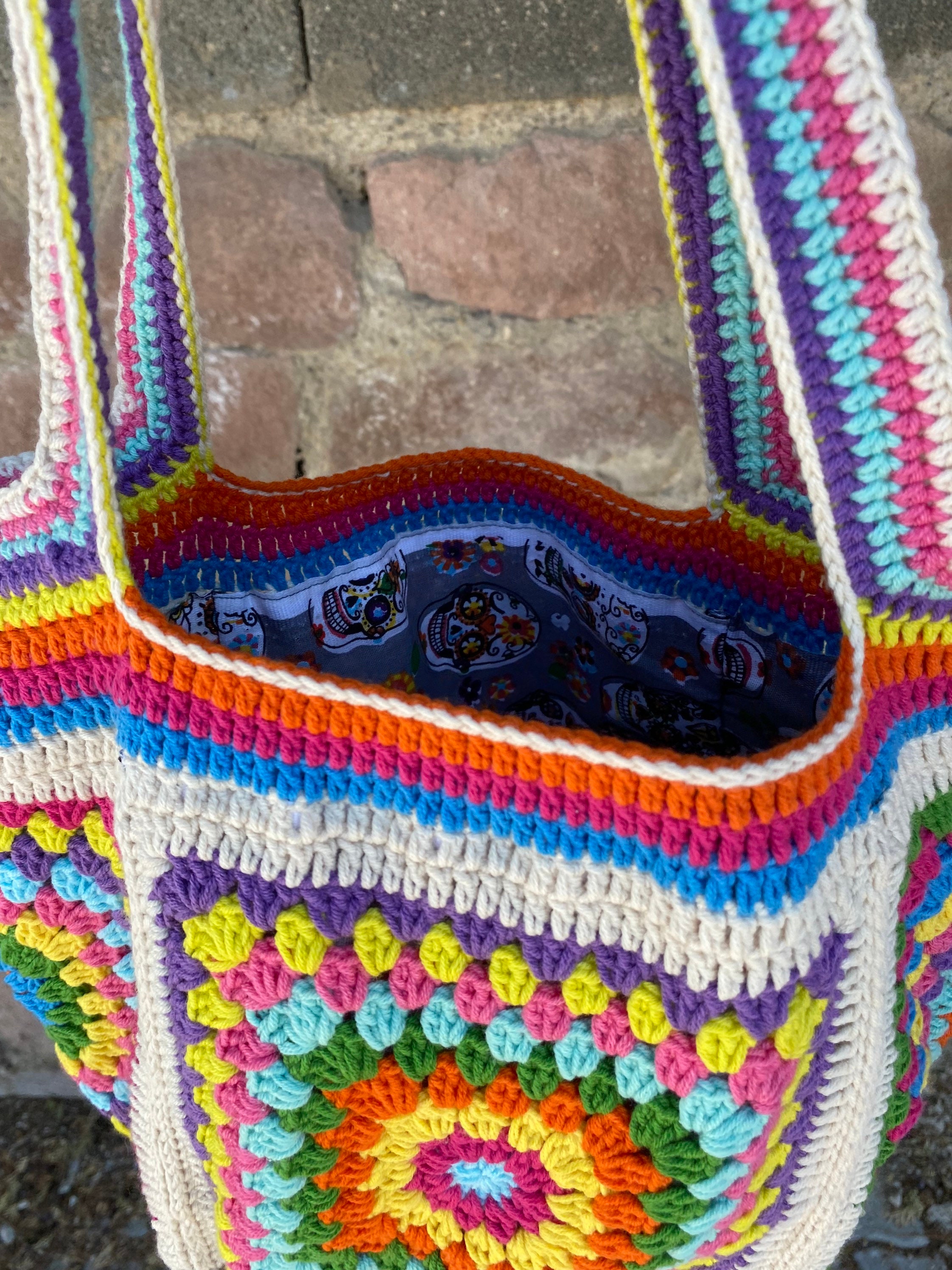 Afghan Crochet Bag, Granny Square Bag, Crochet Tote Bag, Summer Bag, Vintage Style, Hippie Bag, Granny Square Shoulder Purse, Crochet Bag