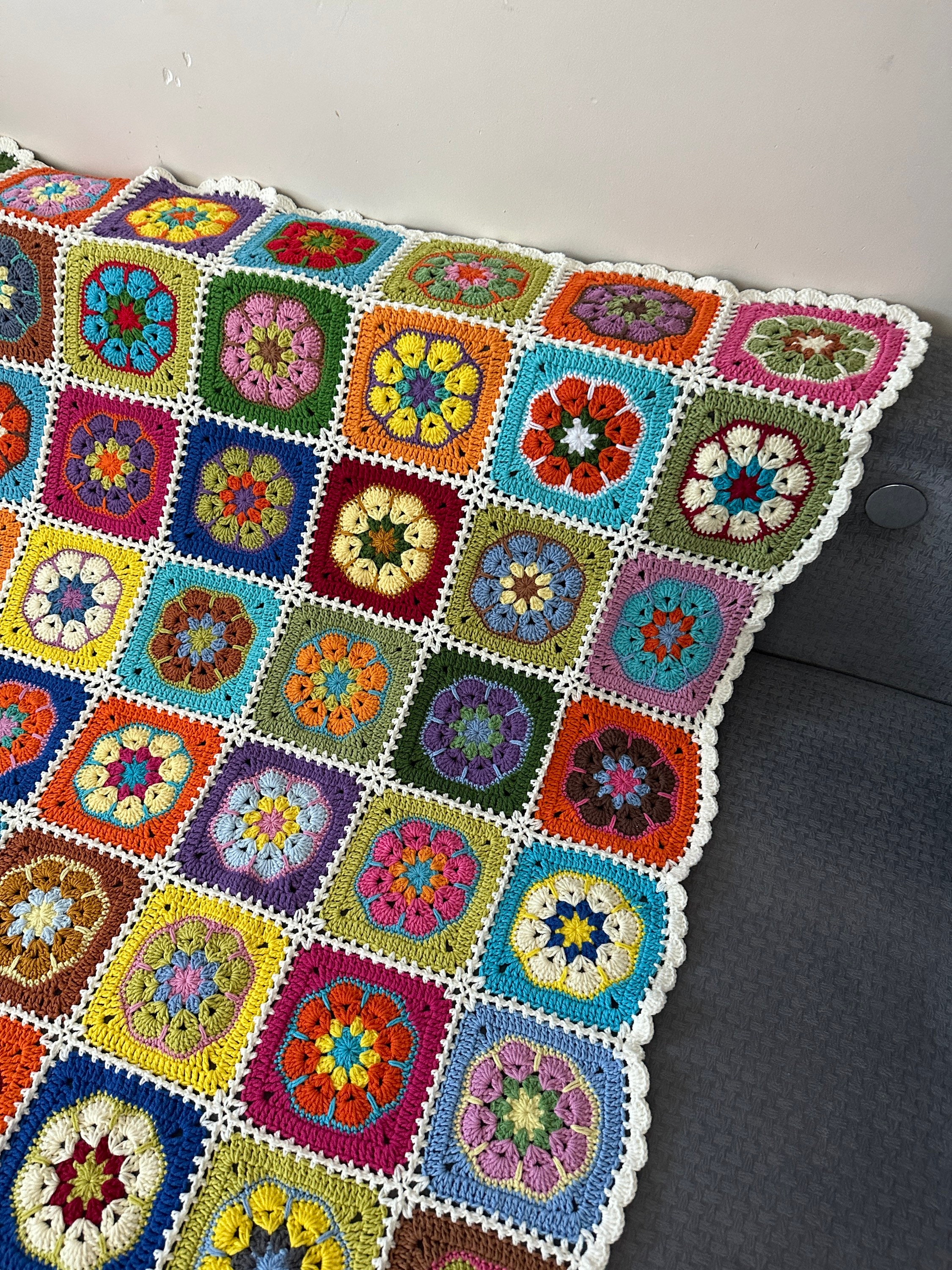 Afghan Crochet Blanket, Granny Square Couch Blanket, Crochet Tv Blanket, TV Throw Blanket, Cotton... — photo 4 of 10