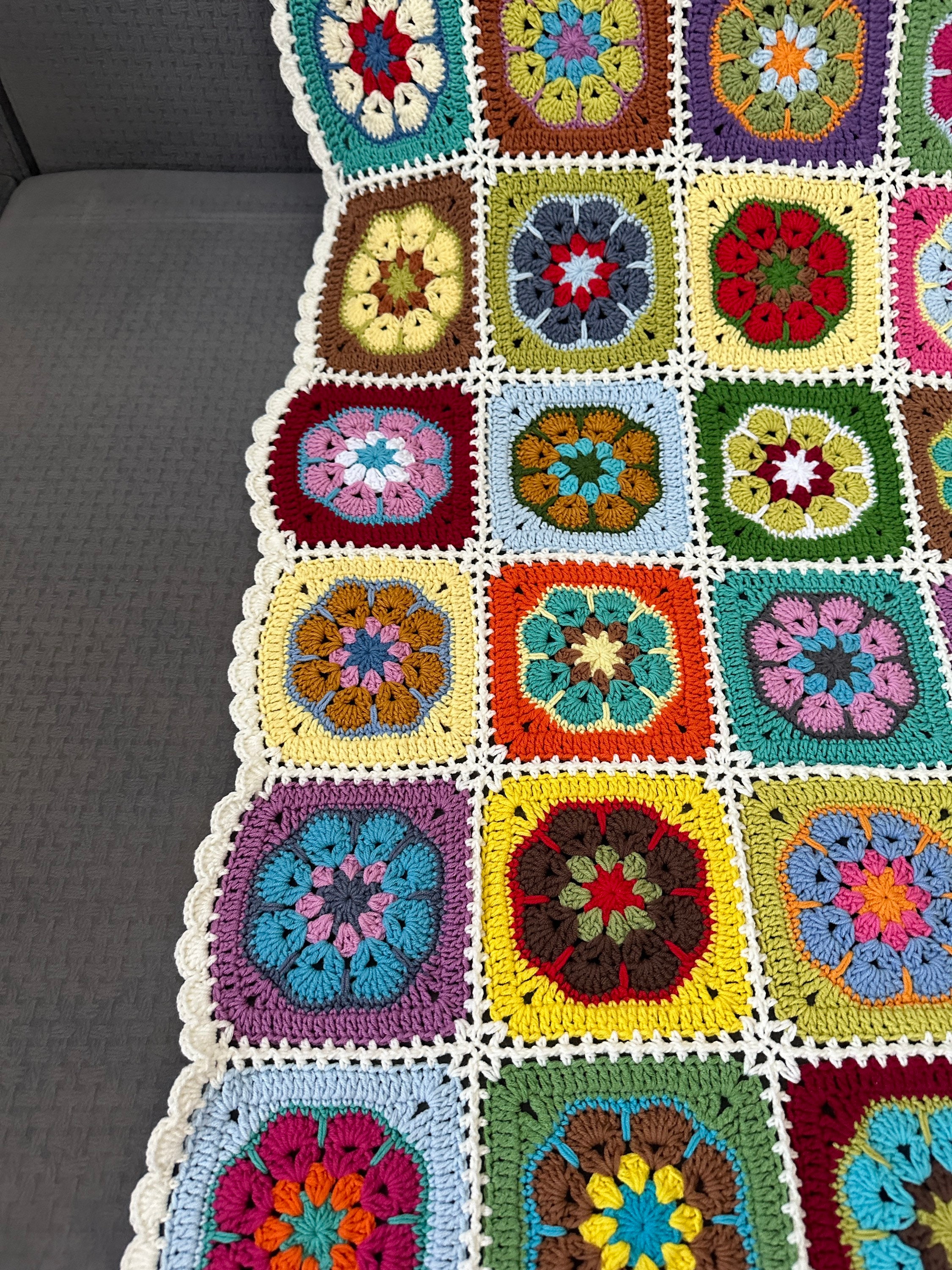 Afghan Crochet Blanket, Granny Square Couch Blanket, Crochet Tv Blanket, TV Throw Blanket, Cotton... — photo 2 of 10