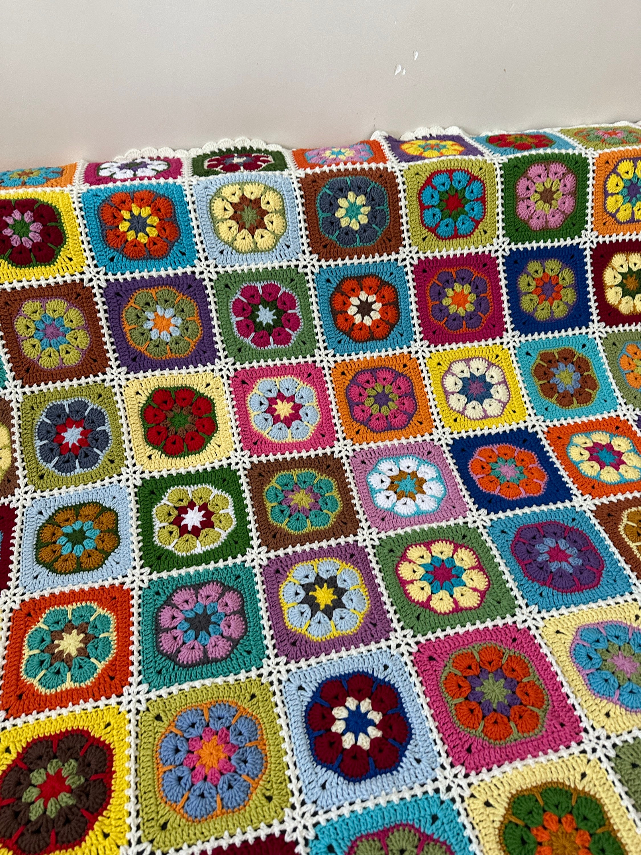 Afghan Crochet Blanket, Granny Square Couch Blanket, Crochet Tv Blanket, TV Throw Blanket, Cotton Sofa Throw Blanket, Knitting Bedspread