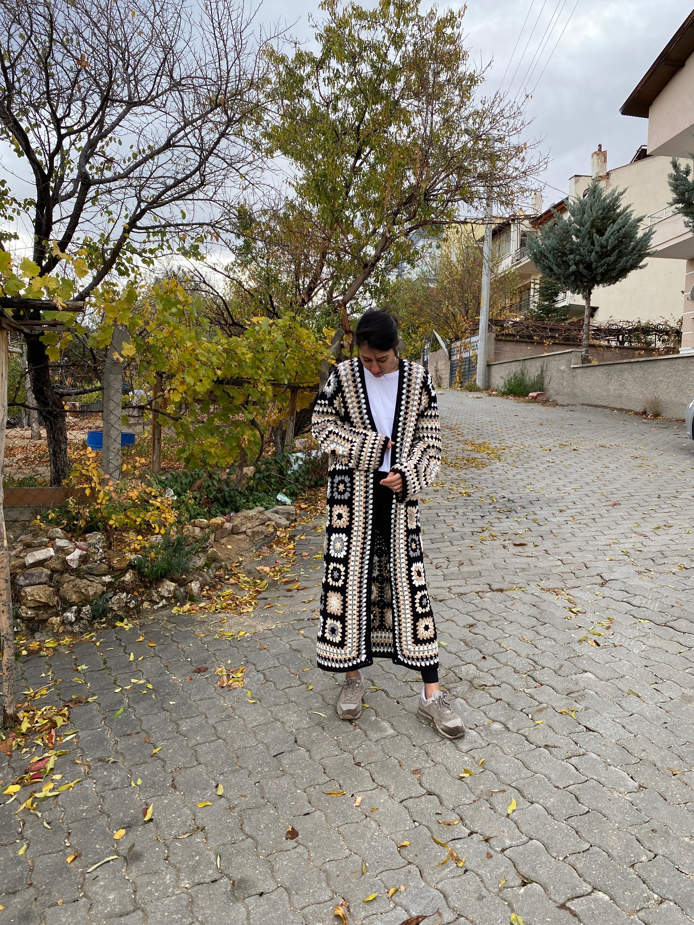 Afghan Crochet Cardigan, Long Granny Square Coat, Hand Knitted Sweater, Afghan Coat, Granny Square Sweater, Granny Square Cardigan, Gift