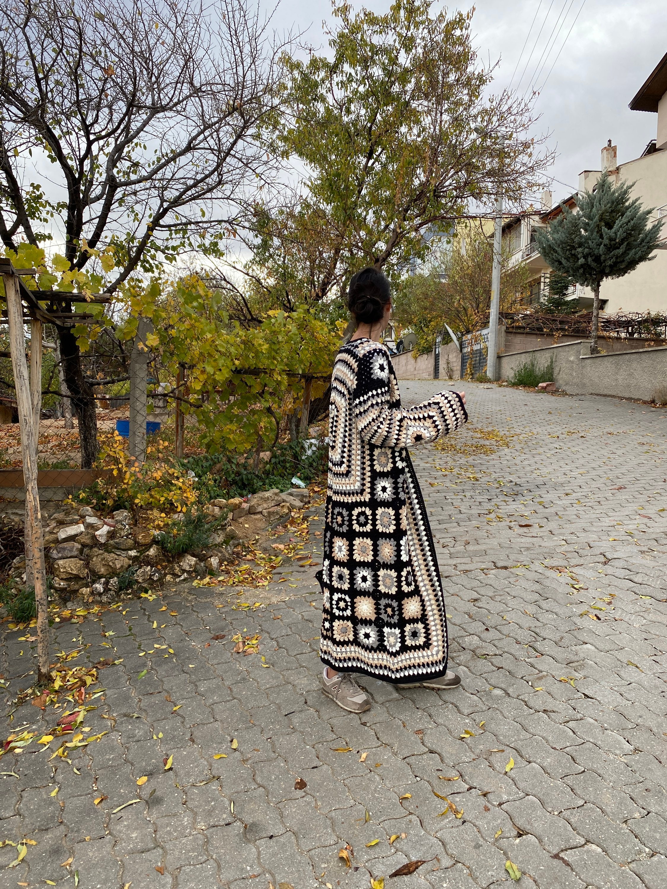 Afghan Crochet Cardigan, Long Granny Square Coat, Hand Knitted Sweater, Afghan Coat, Granny Squar... — photo 2 of 10