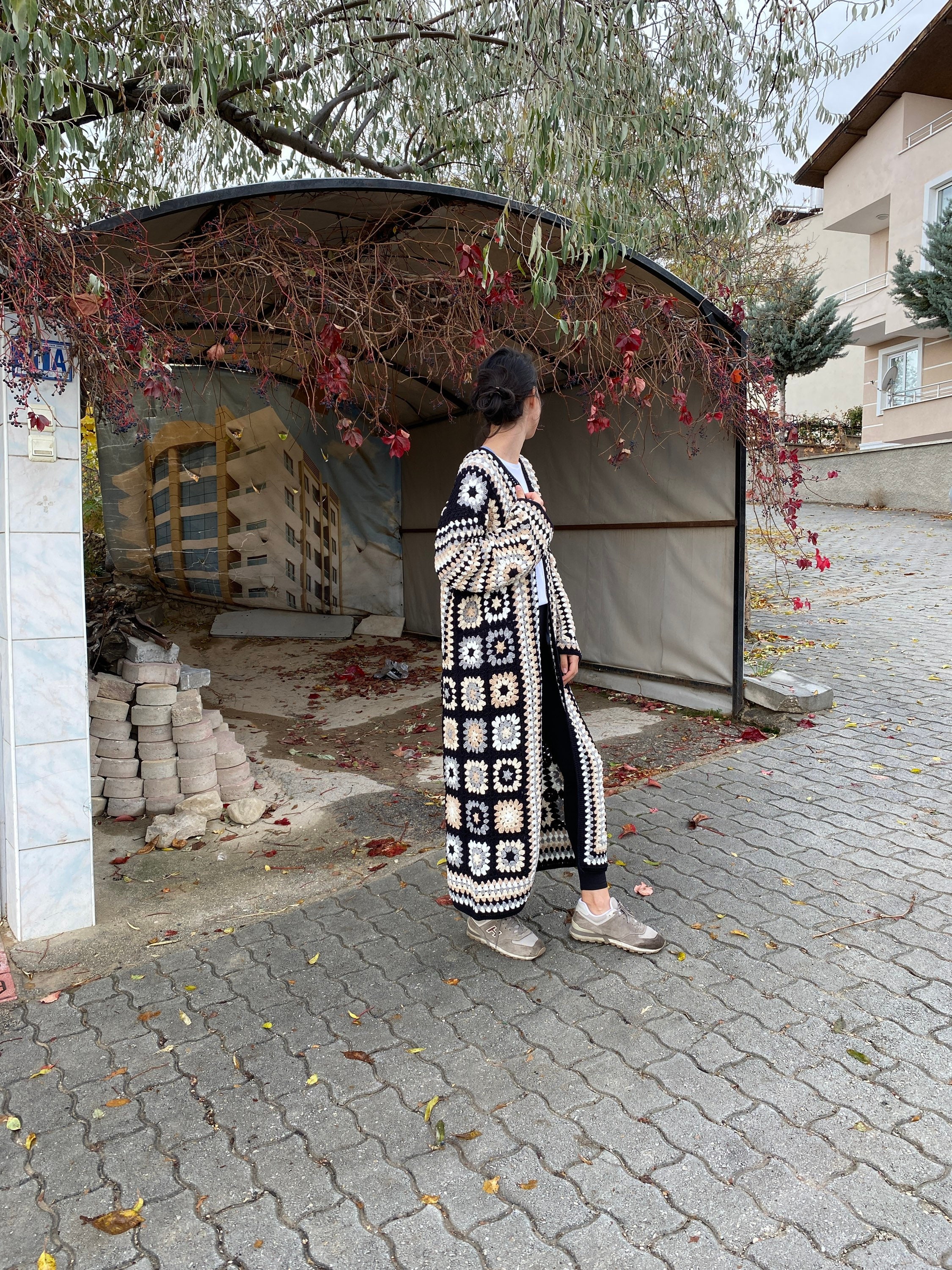 Afghan Crochet Cardigan, Long Granny Square Coat, Hand Knitted Sweater, Afghan Coat, Granny Squar... — photo 5 of 10