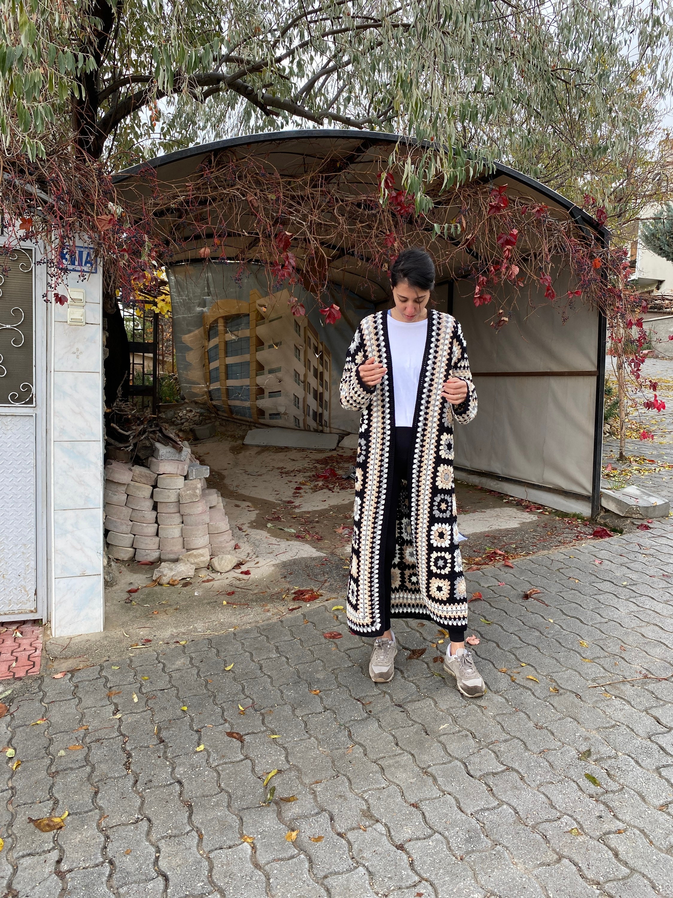 Afghan Crochet Cardigan, Long Granny Square Coat, Hand Knitted Sweater, Afghan Coat, Granny Squar... — photo 6 of 10