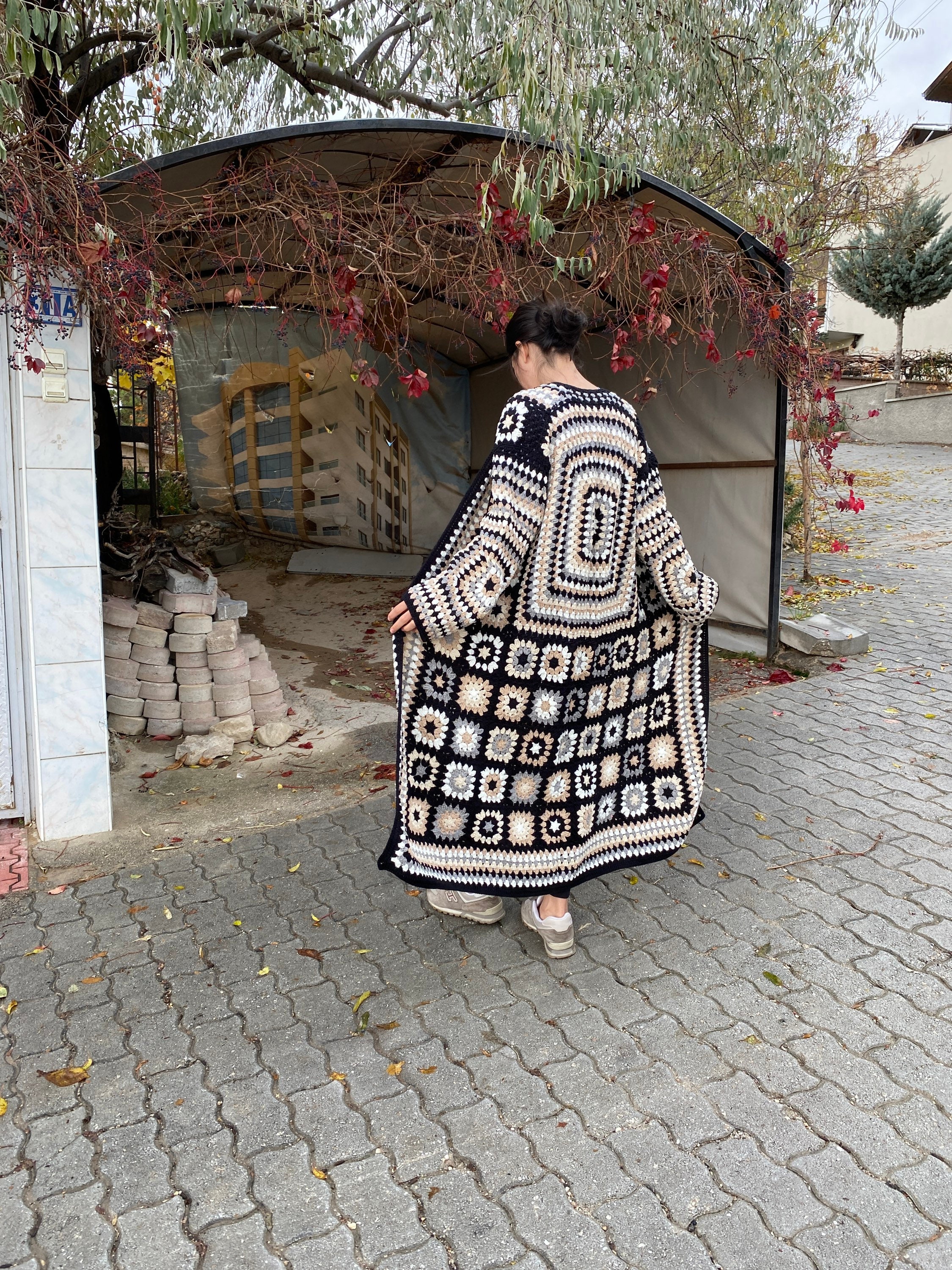 Afghan Crochet Cardigan, Long Granny Square Coat, Hand Knitted Sweater, Afghan Coat, Granny Squar... — photo 7 of 10