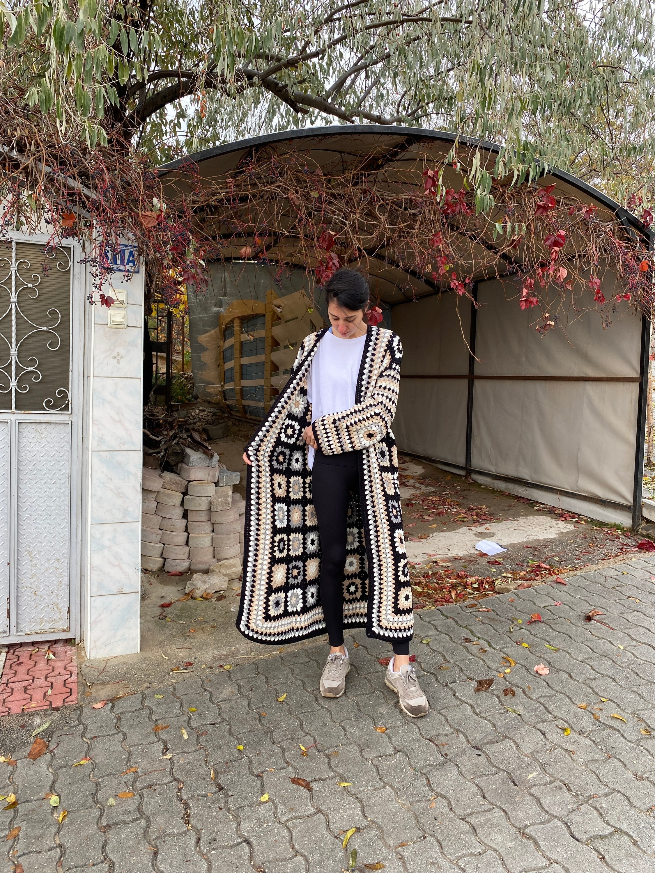 Afghan Crochet Cardigan, Long Granny Square Coat, Hand Knitted Sweater, Afghan Coat, Granny Squar... — photo 4 of 10