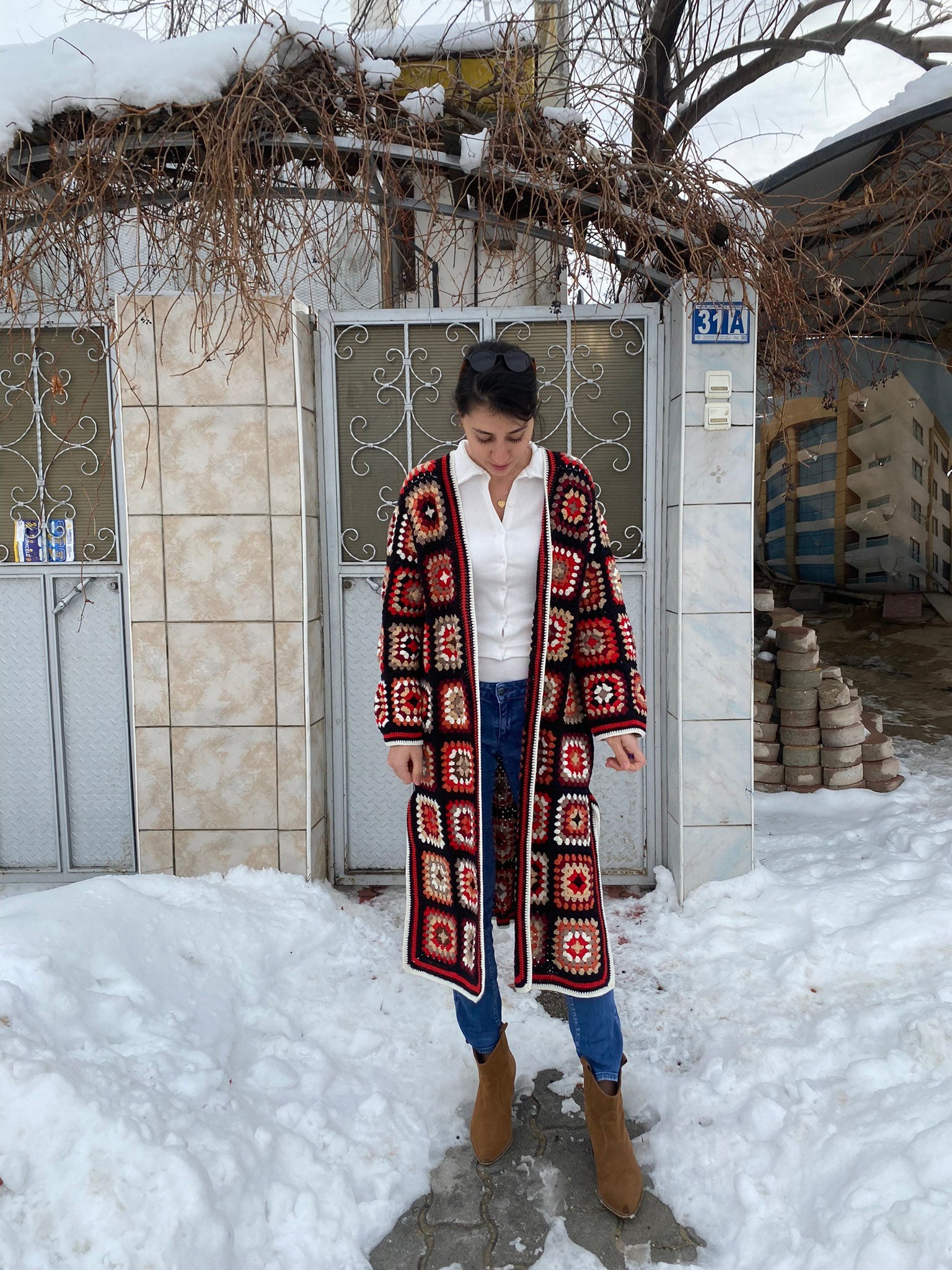 Afghan Crochet Cardigan, Long Granny Square Coat, Patchwork Cardigan, Granny Square Cardigan, Boh... — photo 6 of 10