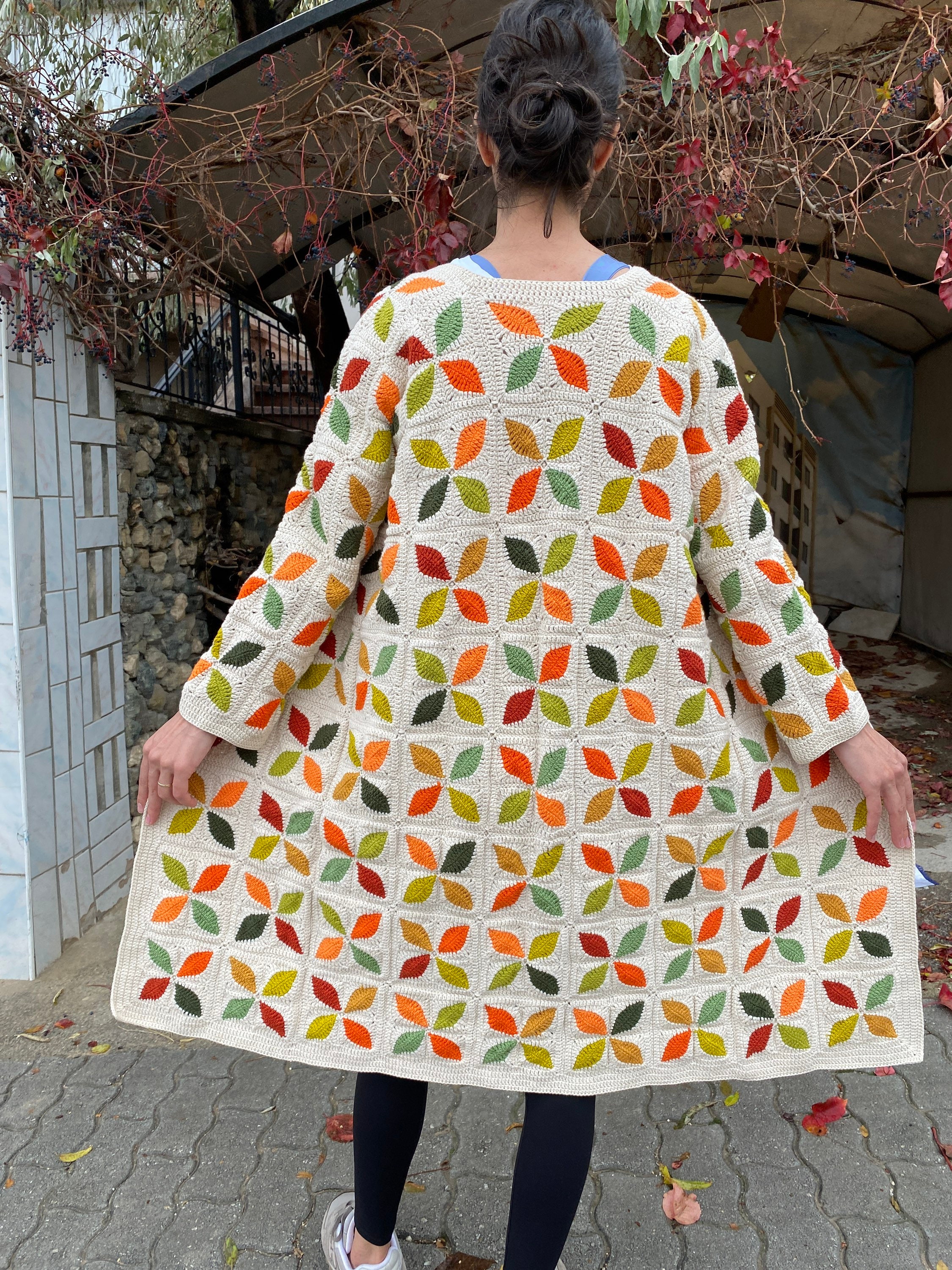 Afghan Crochet Cardigan, Unique Granny Square Coat, Boho Jacket, Granny Square Sweater, Patchwork Granny Jacket, Cotton Cardigan