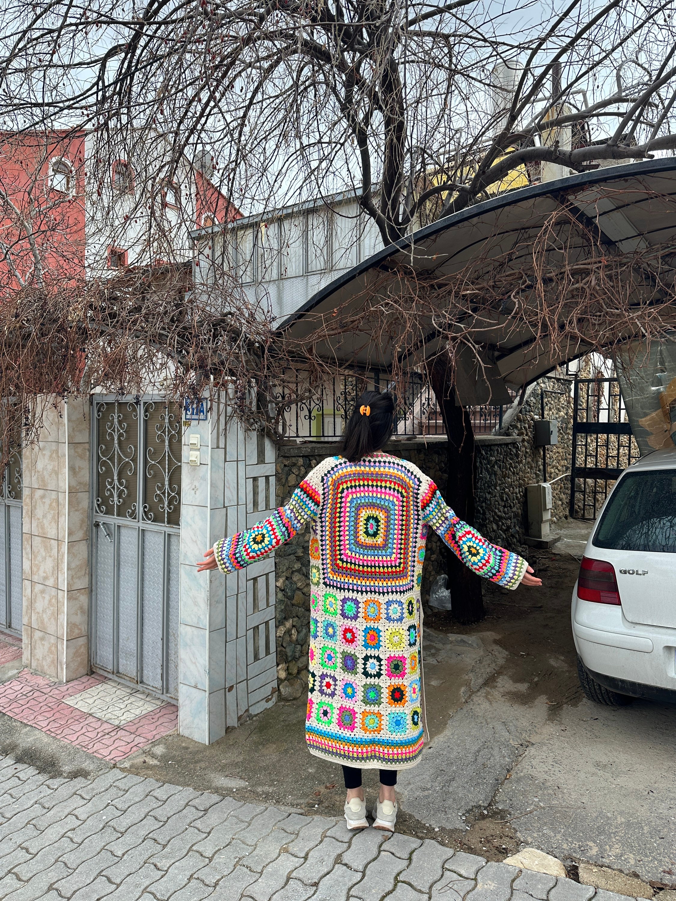 Afghan Crochet Coat, Granny Square Cardigan, Patchwork Sweater, Granny Square Sweater, Cotton Lon... — photo 4 of 10