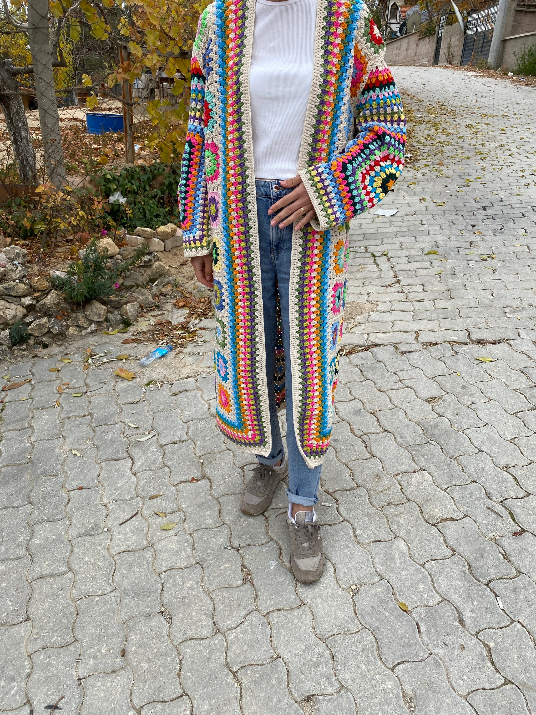 Afghan Long Cardigan, Granny Square Cardigan, Boho Jacket, Knit Cardigan, Granny Square Sweater, ... — photo 2 of 10