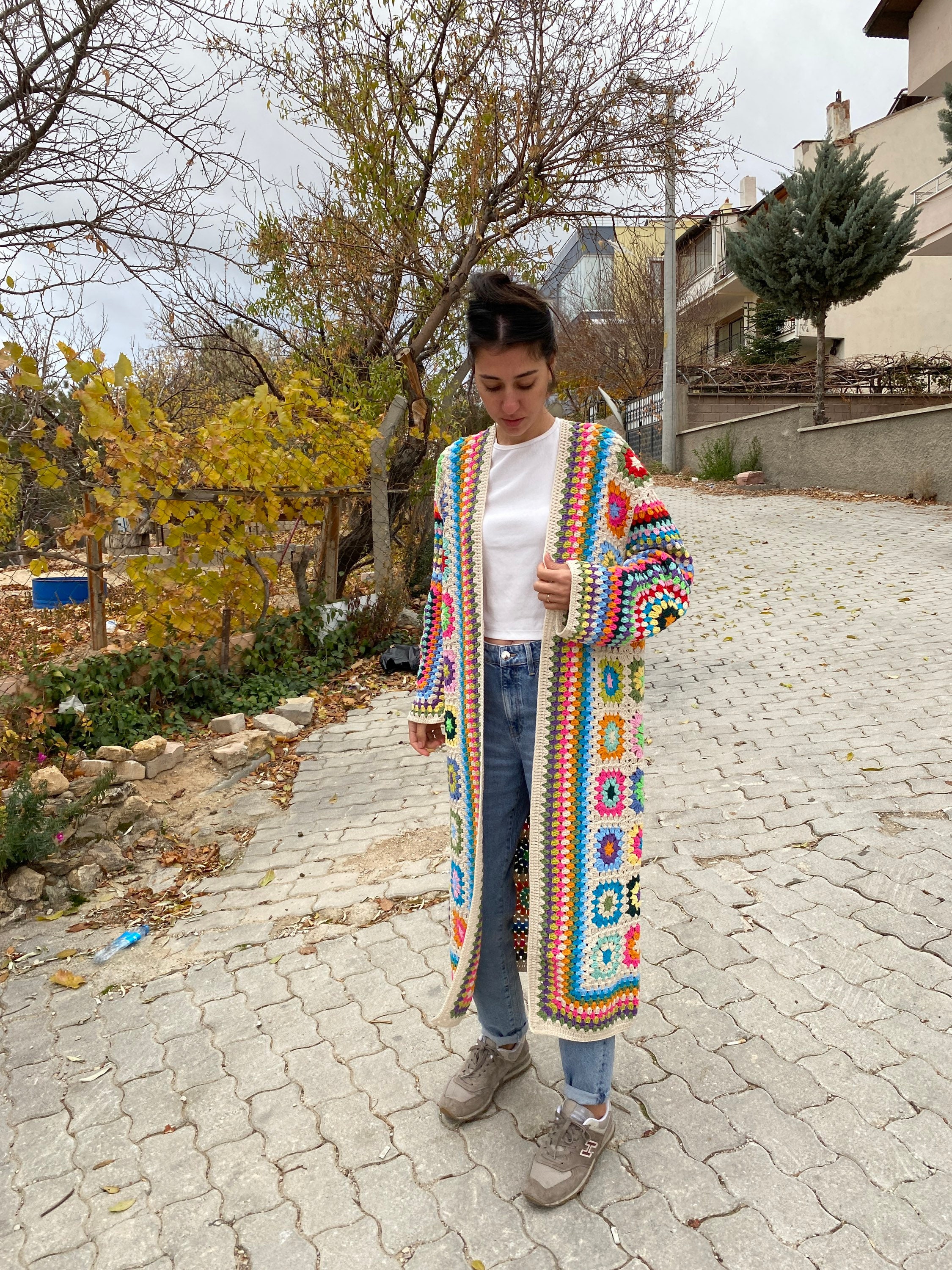 Afghan Long Cardigan, Granny Square Cardigan, Boho Jacket, Knit Cardigan, Granny Square Sweater, ... — photo 3 of 10