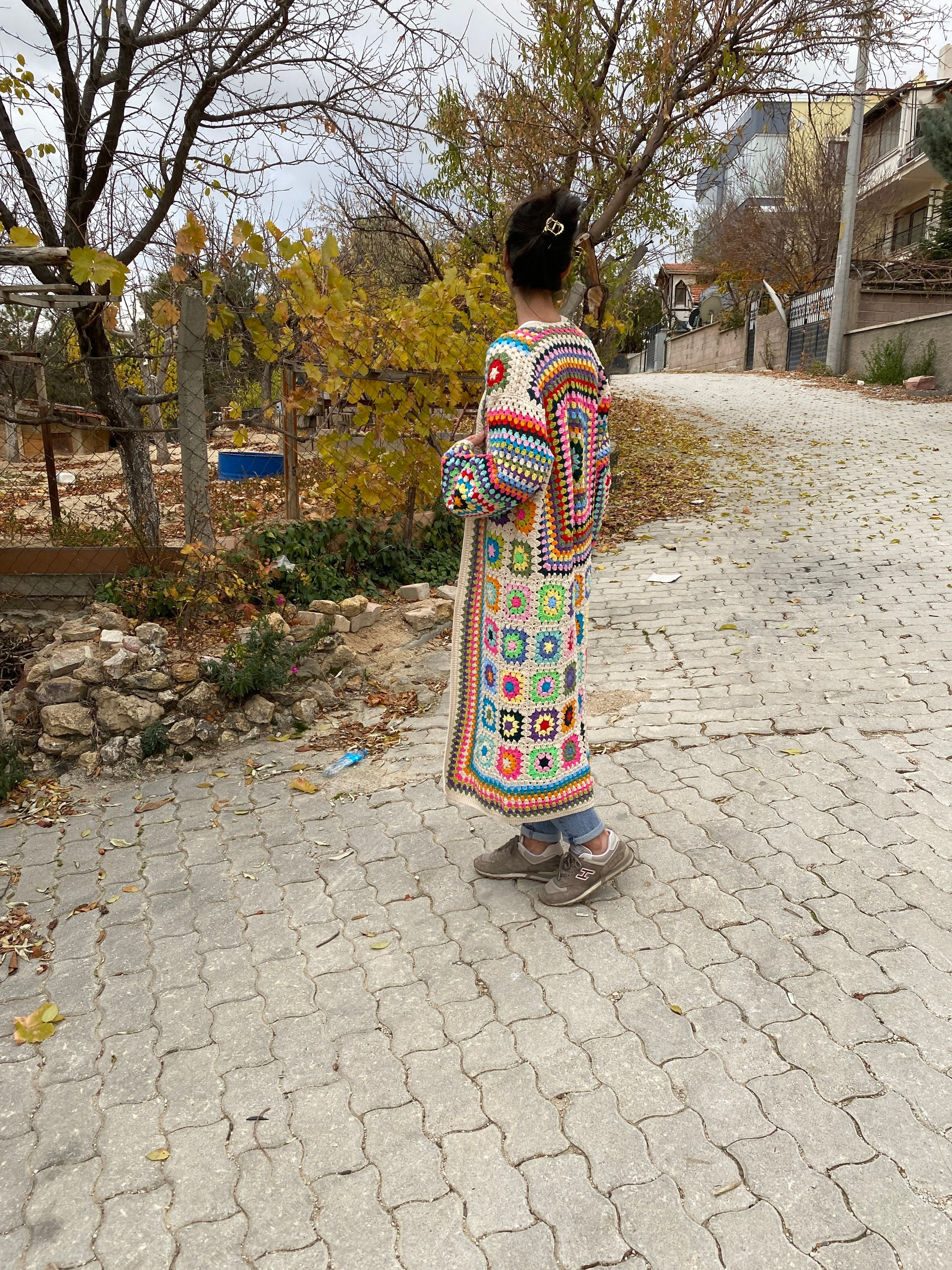 Afghan Long Cardigan, Granny Square Cardigan, Boho Jacket, Knit Cardigan, Granny Square Sweater, ... — photo 7 of 10