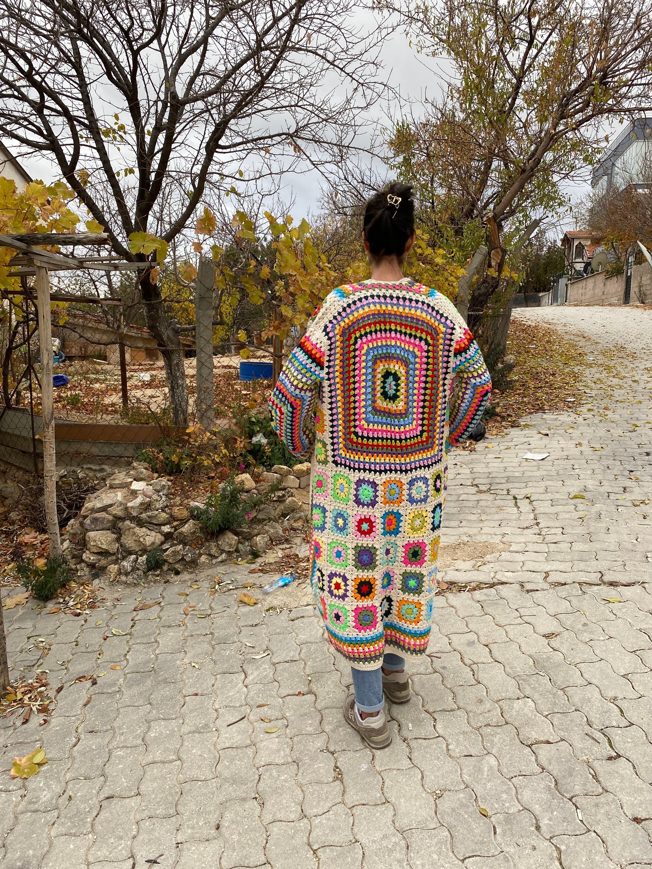 Afghan Long Cardigan, Granny Square Cardigan, Boho Jacket, Knit Cardigan, Granny Square Sweater, ... — photo 6 of 10