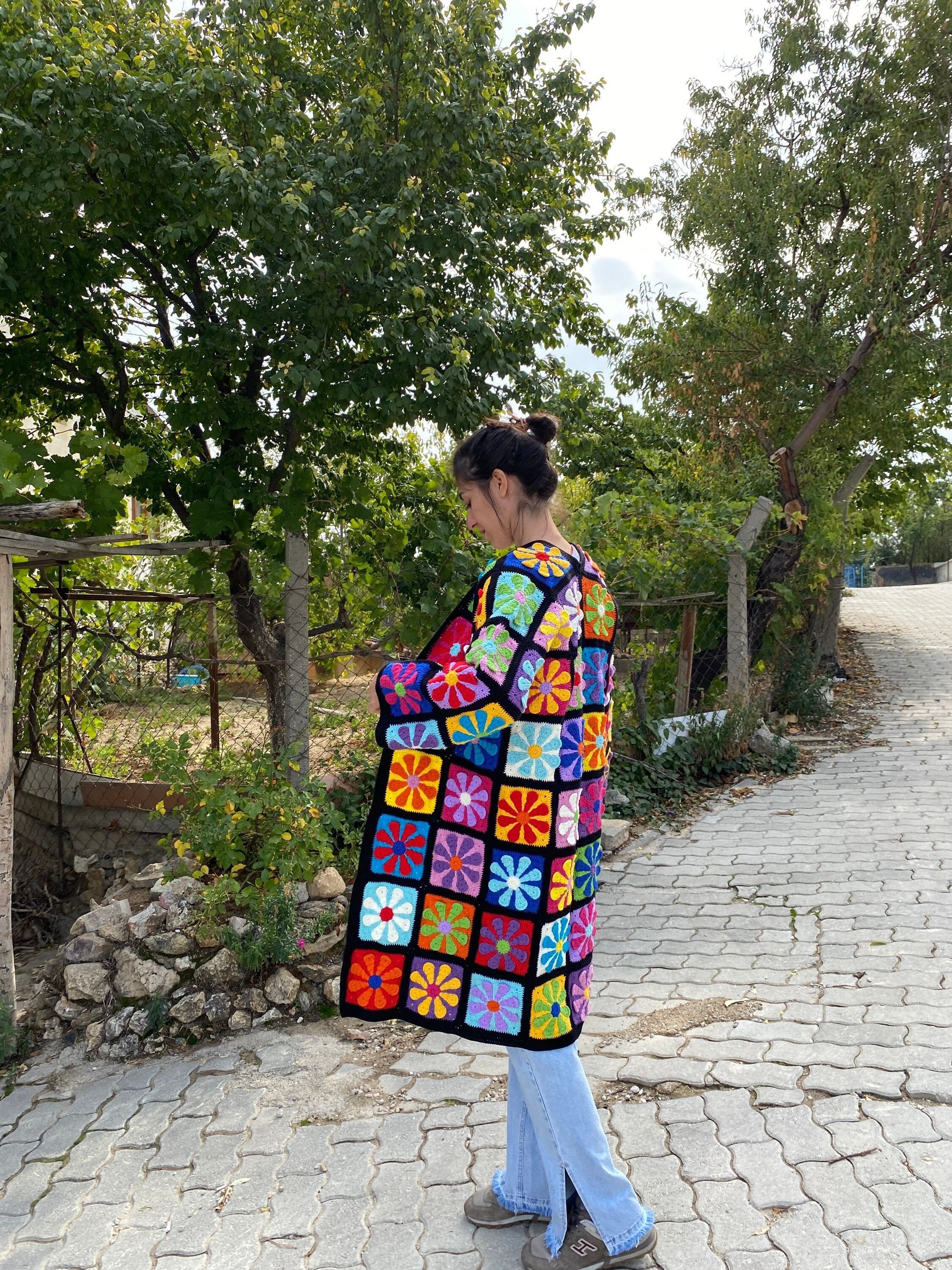 Afghan Sweater, Afghan Crochet Cardigan, Crochet Coat, Boho Cardigan, Afghan Coat, Patchwork Card... — photo 3 of 10