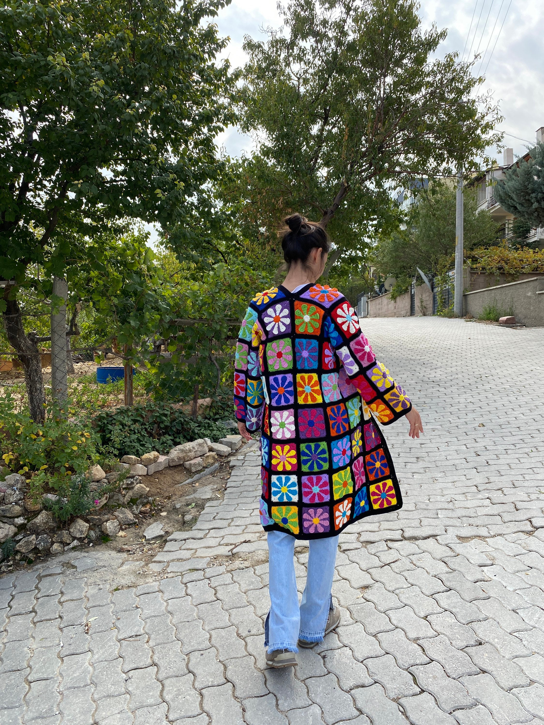 Afghan Sweater, Afghan Crochet Cardigan, Crochet Coat, Boho Cardigan, Afghan Coat, Patchwork Card... — photo 7 of 10