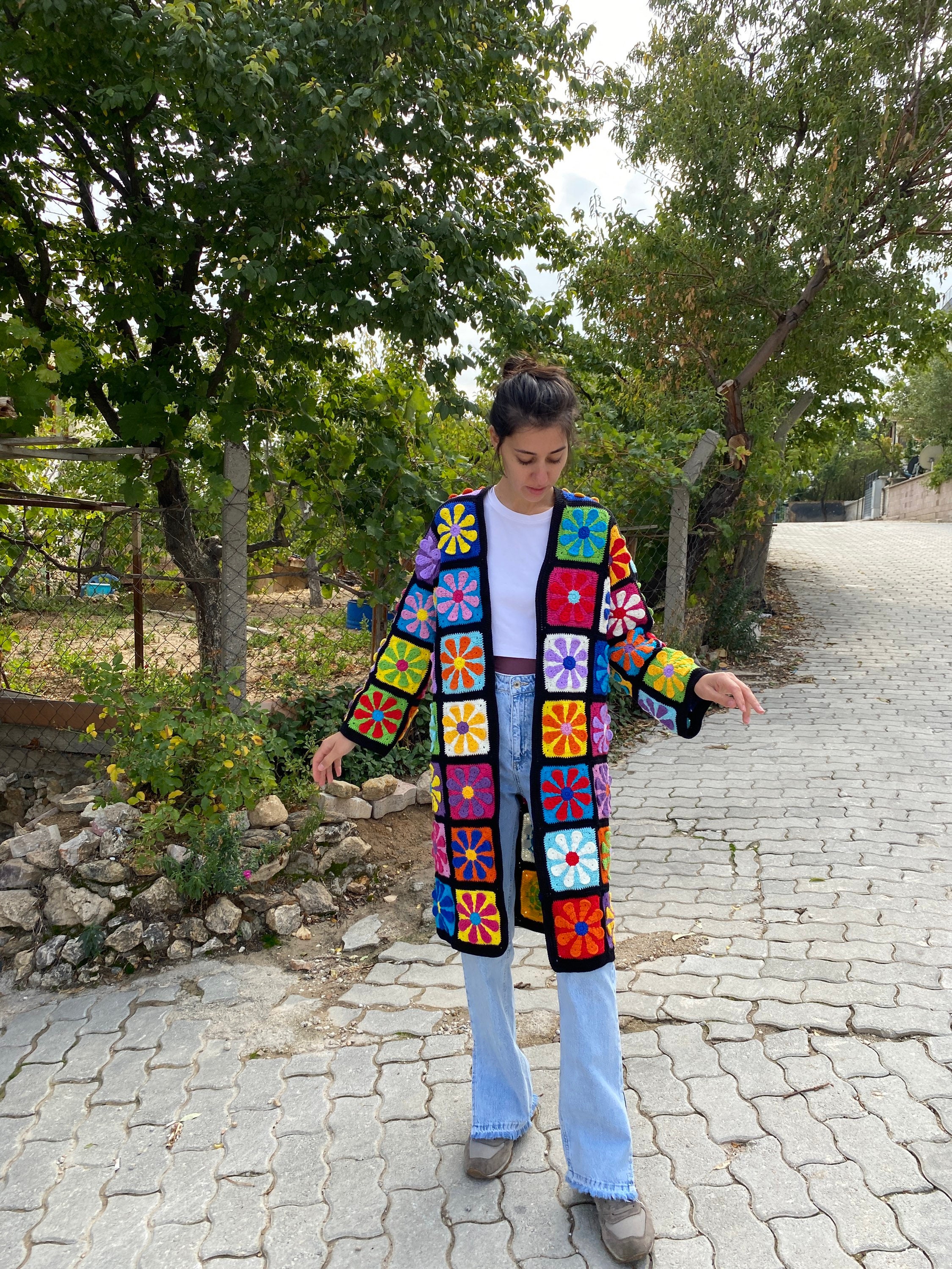 Afghan Sweater, Afghan Crochet Cardigan, Crochet Coat, Boho Cardigan, Afghan Coat, Patchwork Card... — photo 6 of 10