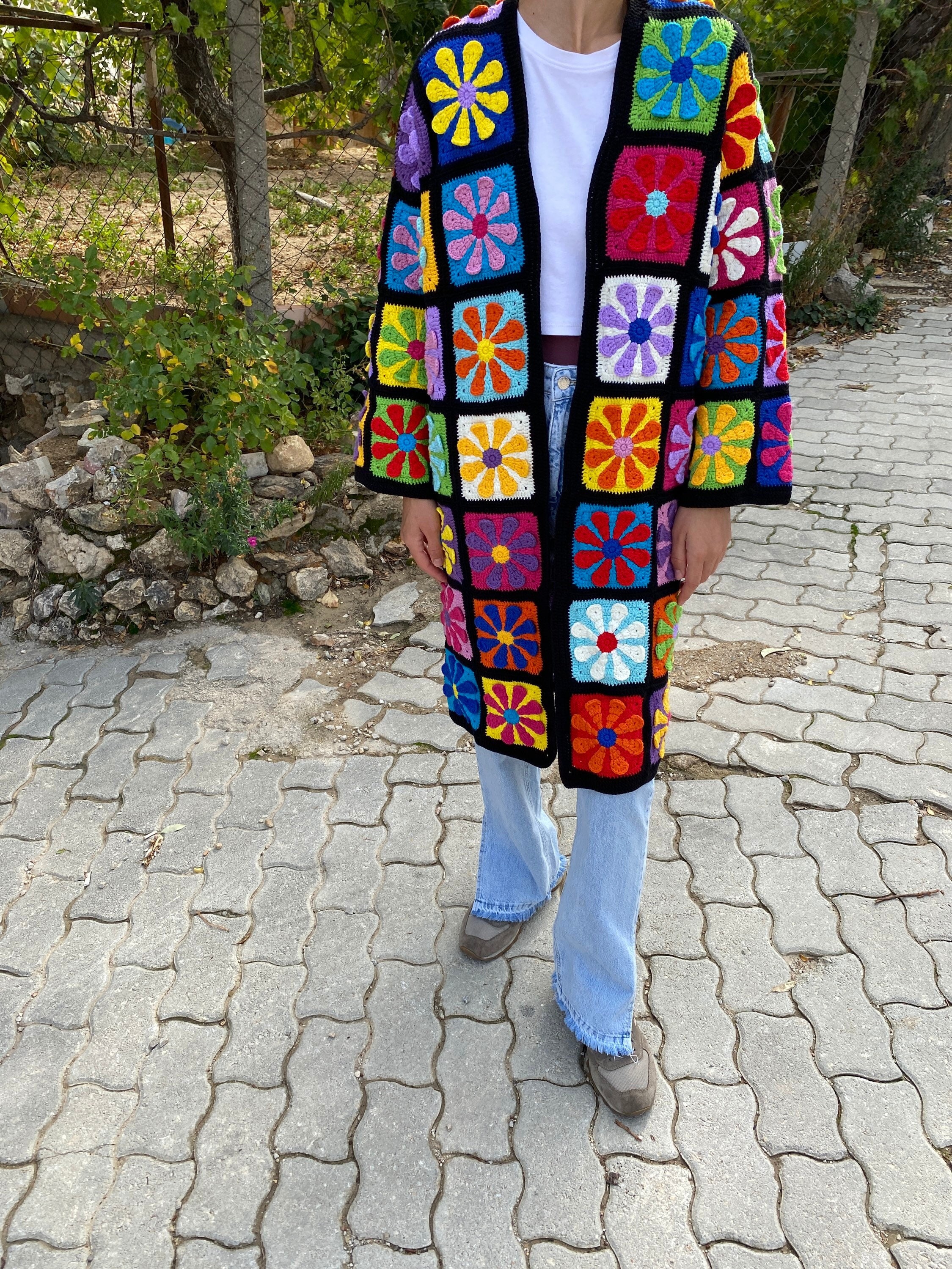 Afghan Sweater, Afghan Crochet Cardigan, Crochet Coat, Boho Cardigan, Afghan Coat, Patchwork Card... — photo 2 of 10