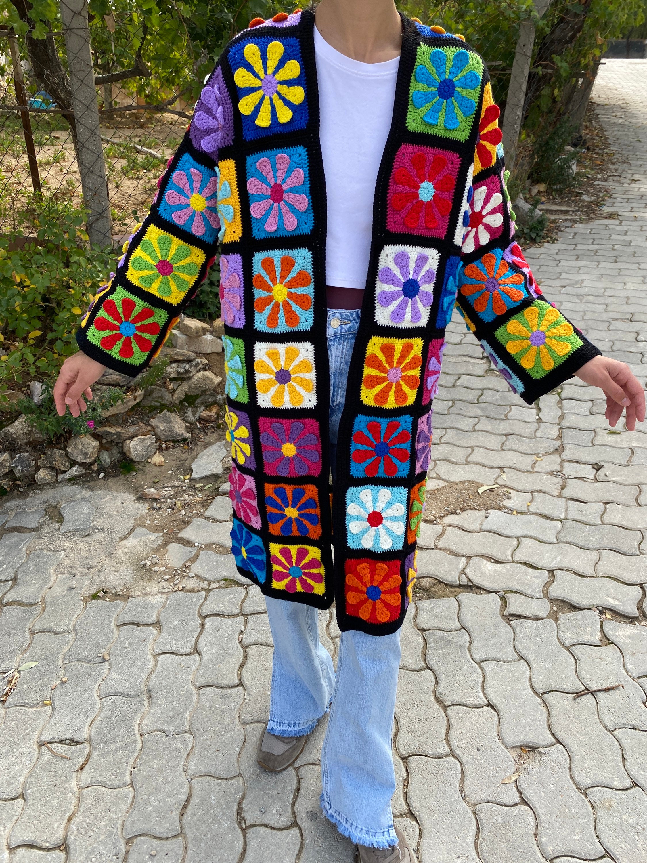 Afghan Sweater, Afghan Crochet Cardigan, Crochet Coat, Boho Cardigan, Afghan Coat, Patchwork Cardigan, Granny Square Sweater