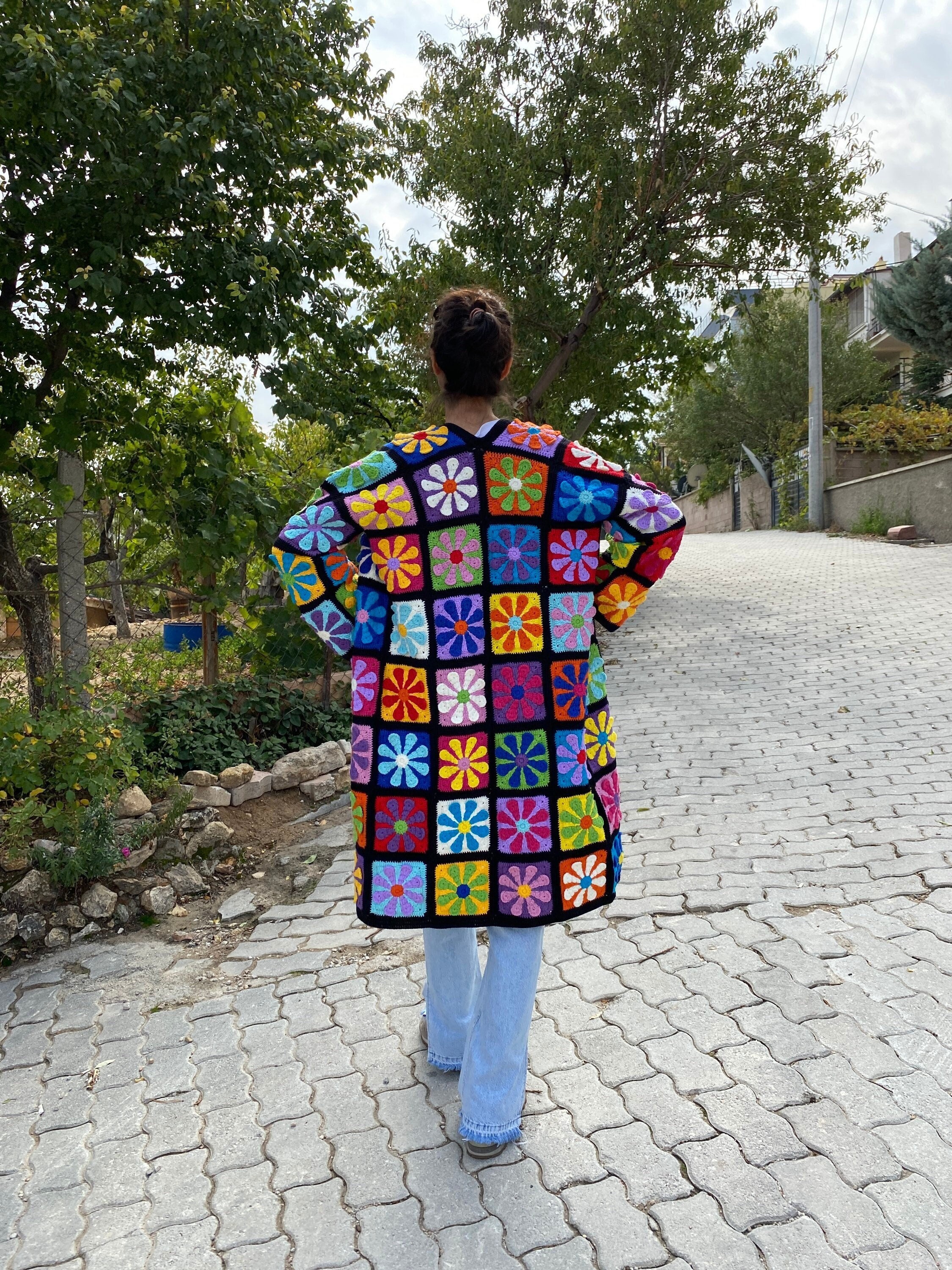 Afghan Sweater, Afghan Crochet Cardigan, Crochet Coat, Boho Cardigan, Afghan Coat, Patchwork Card... — photo 5 of 10