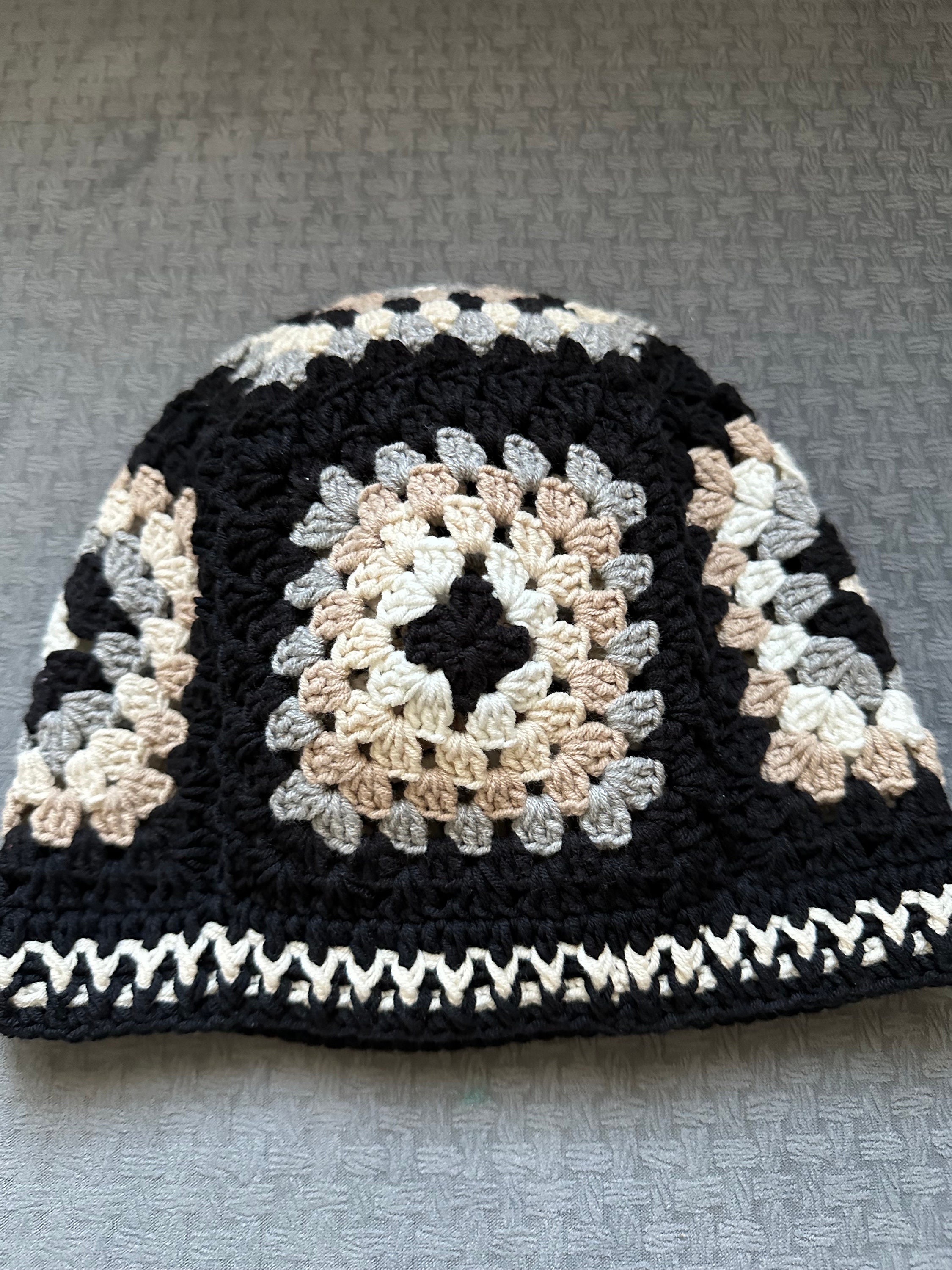 Black and White Hat, Granny Square Hat, Crochet Beanie, Handmade Stylish Hat, Unique 4 Season Hat, Knitted Unisex Hat, Hat Gift for Lover