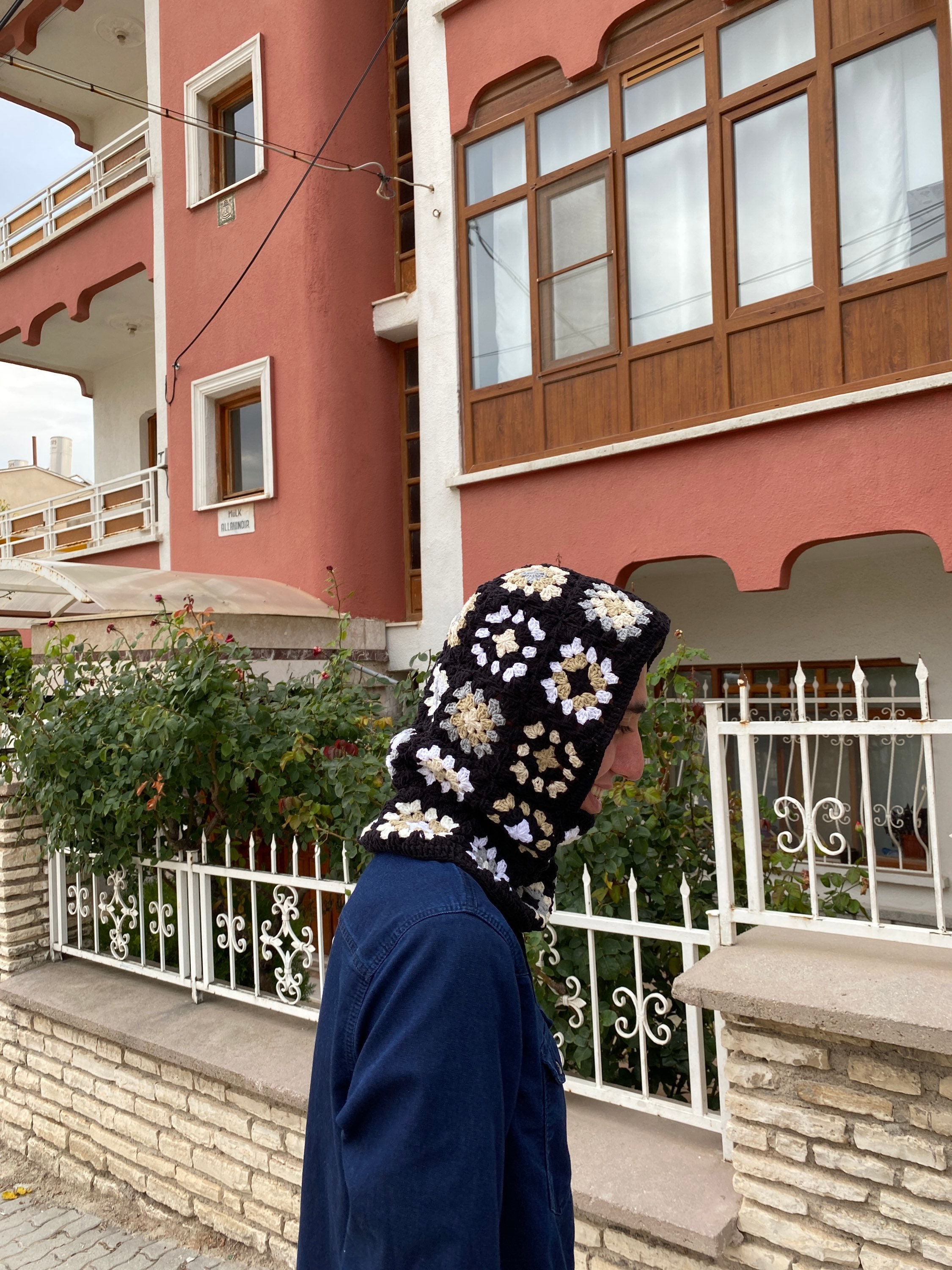 Black White Balaclava, Granny Square Hoodie, Unisex Balaclava, Winter Full Face Mask, Granny Squa... — photo 7 of 10