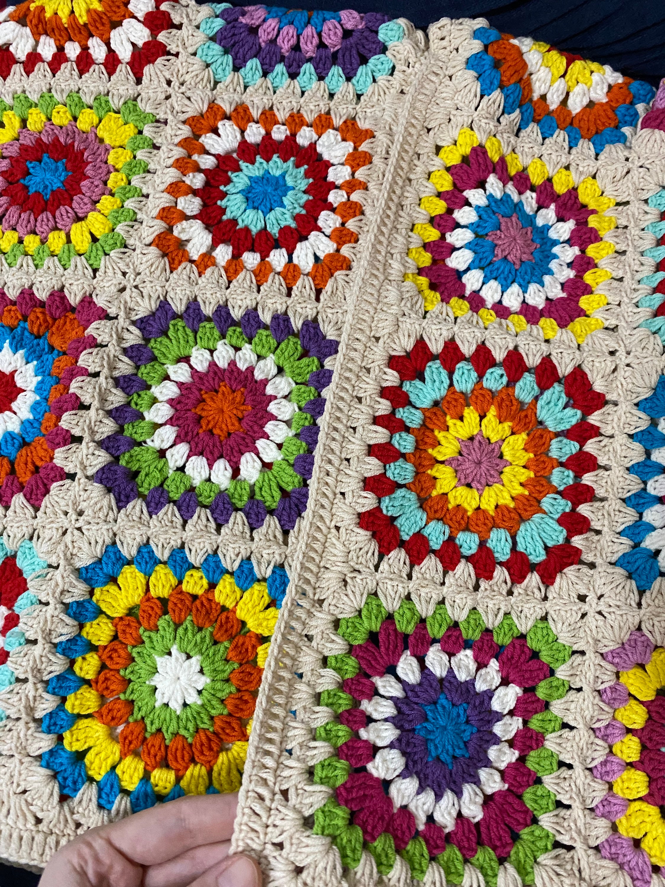 Bohemian Hippie Cardigan Crop Jacket, Colorful Handknit Afghan Style Coat, Summer Cardigan for Be... — photo 2 of 10