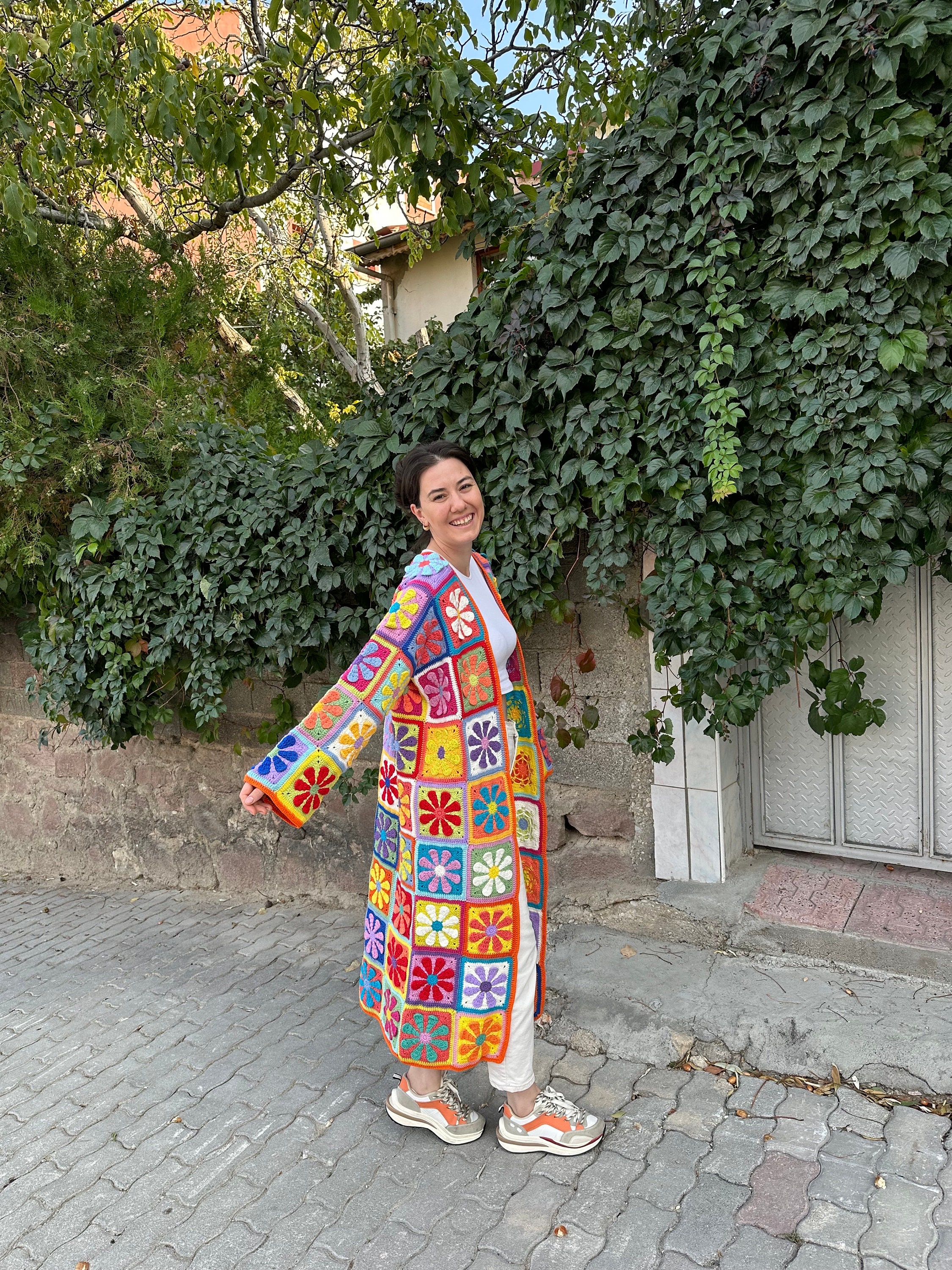 Boho Crochet Coat, Knitted Long Cardigan, Afghan Cardigan, Women's Clothes, Granny Square Cardiga... — photo 6 of 10