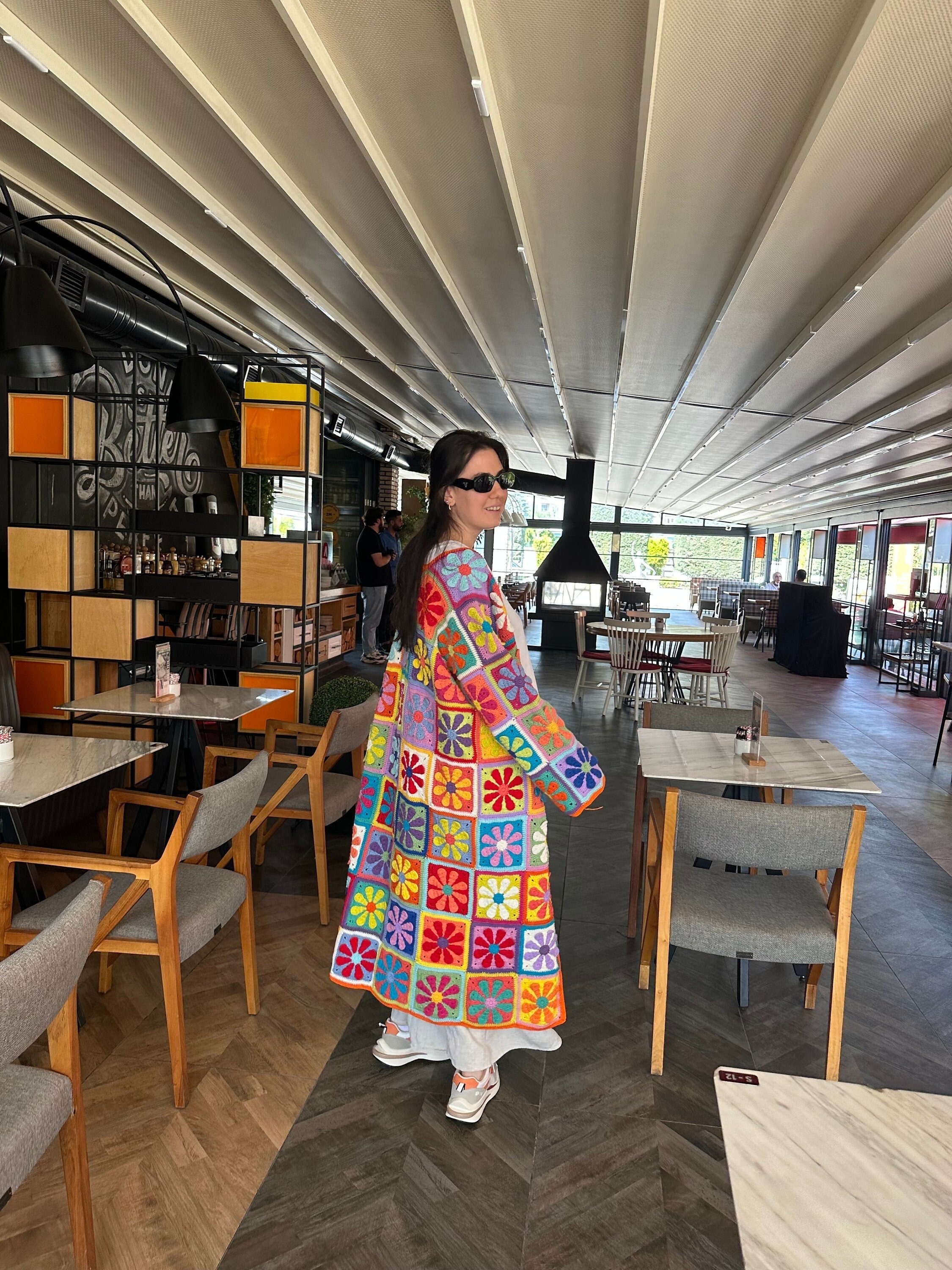 Boho Crochet Coat, Knitted Long Cardigan, Afghan Cardigan, Women's Clothes, Granny Square Cardiga... — photo 2 of 10