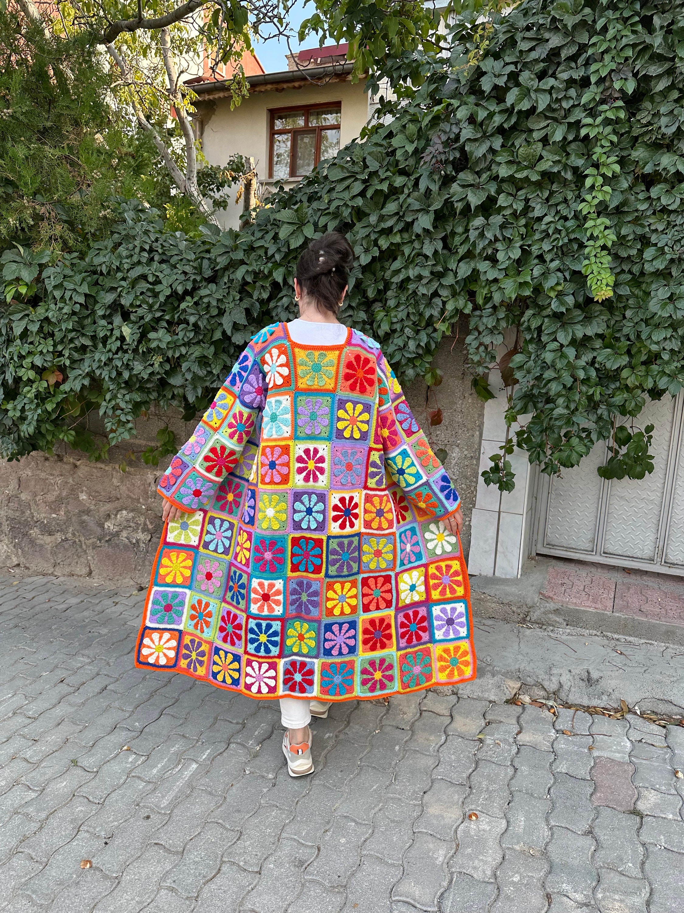 Boho Crochet Coat, Knitted Long Cardigan, Afghan Cardigan, Women's Clothes, Granny Square Cardiga... — photo 3 of 10