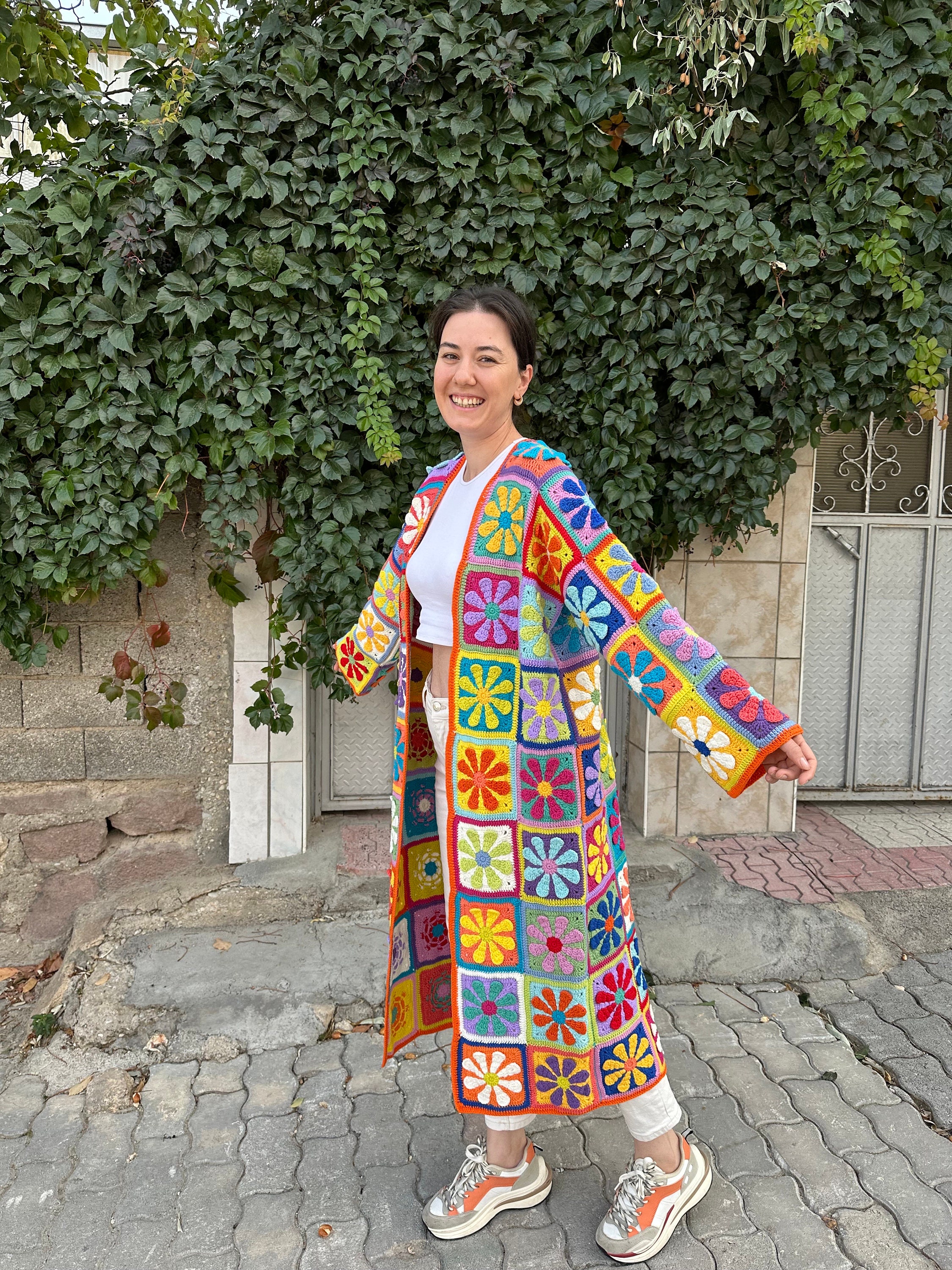 Boho Crochet Coat, Knitted Long Cardigan, Afghan Cardigan, Women's Clothes, Granny Square Cardiga... — photo 5 of 10