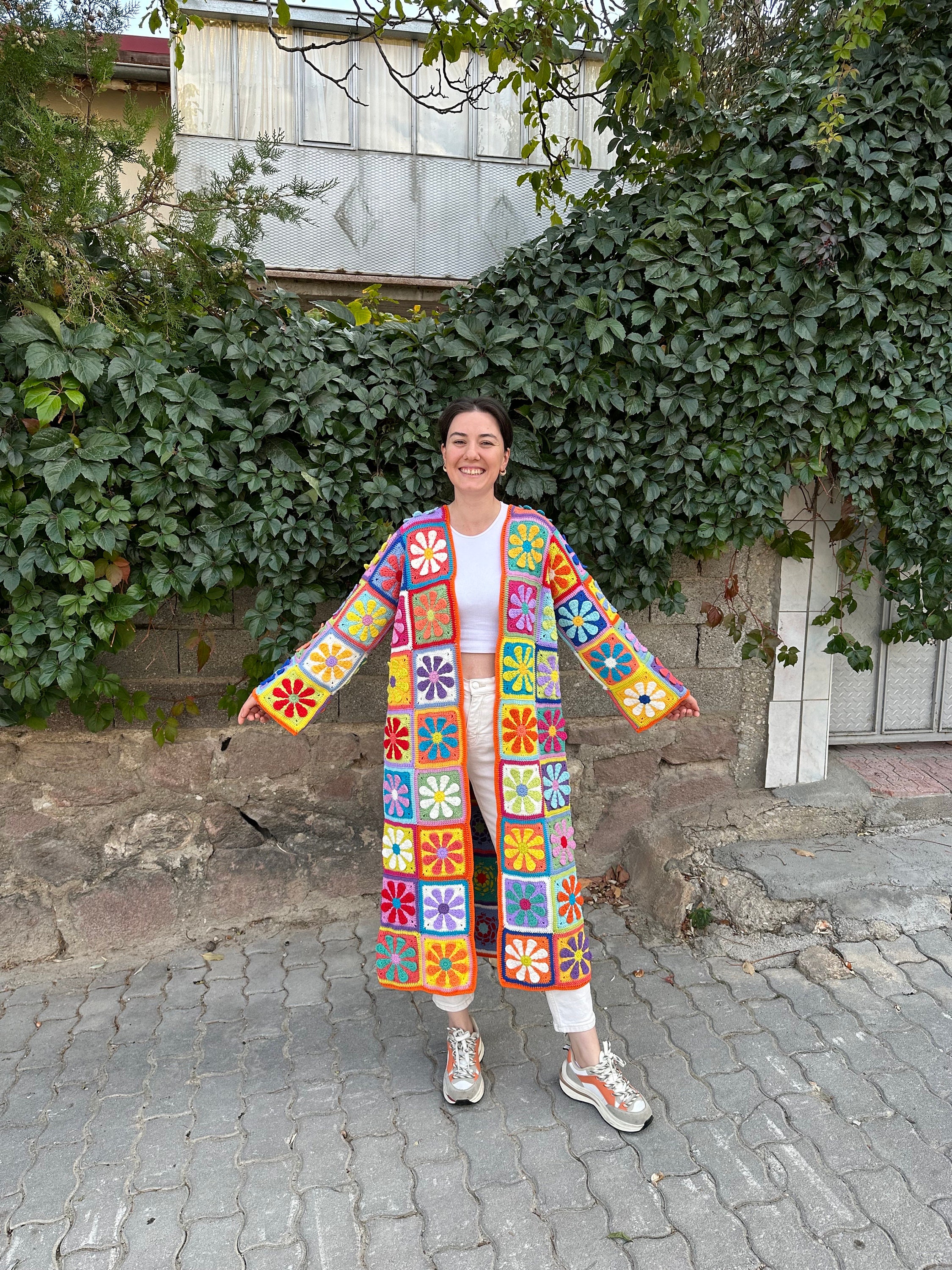 Boho Crochet Coat, Knitted Long Cardigan, Afghan Cardigan, Women's Clothes, Granny Square Cardiga... — photo 7 of 10