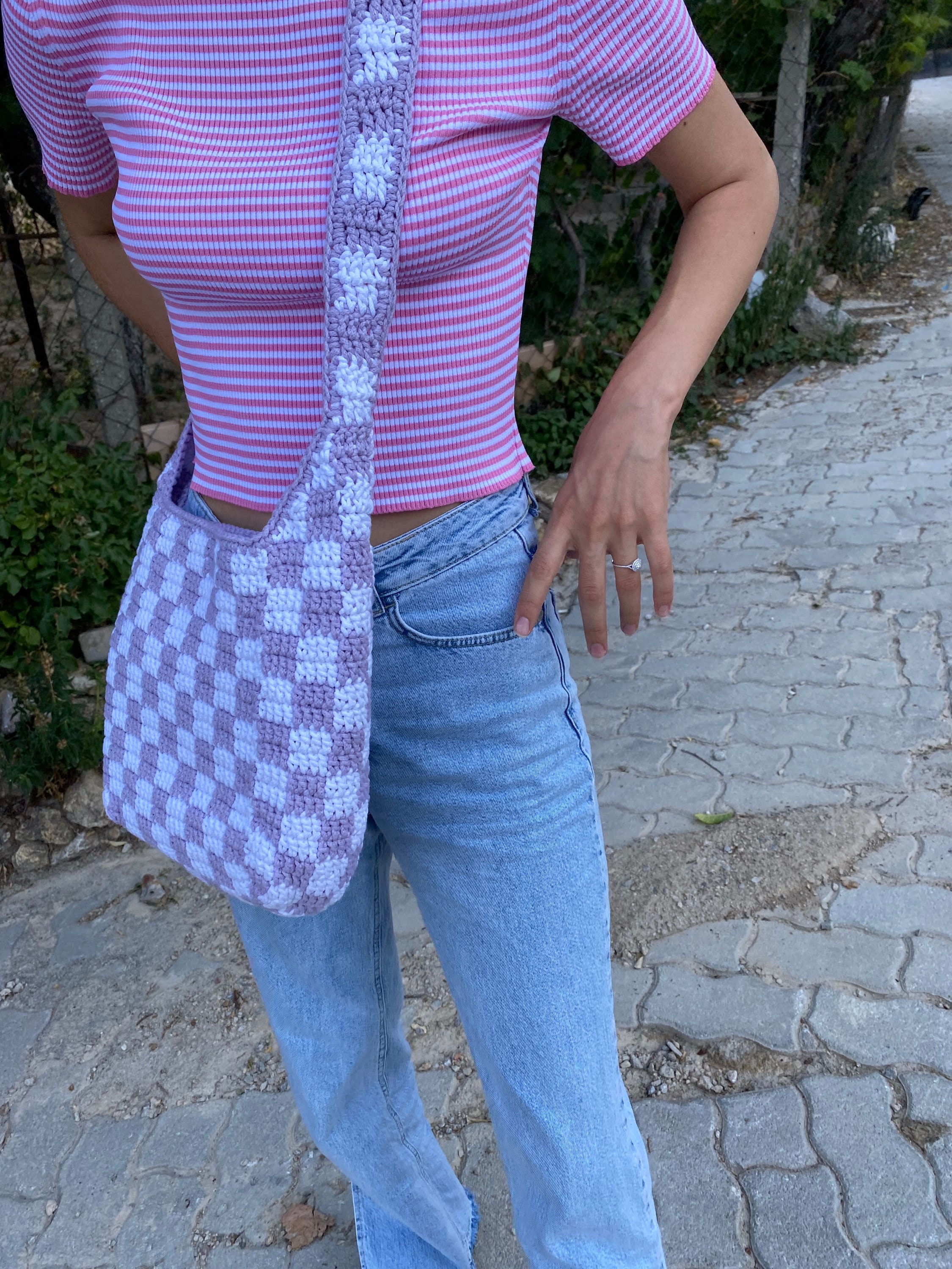 Checkered Crochet Bag, Handmade cute y2k bag, Crossbody Bag, Cotton Crossbody Bag, Macrame Croche... — photo 2 of 13