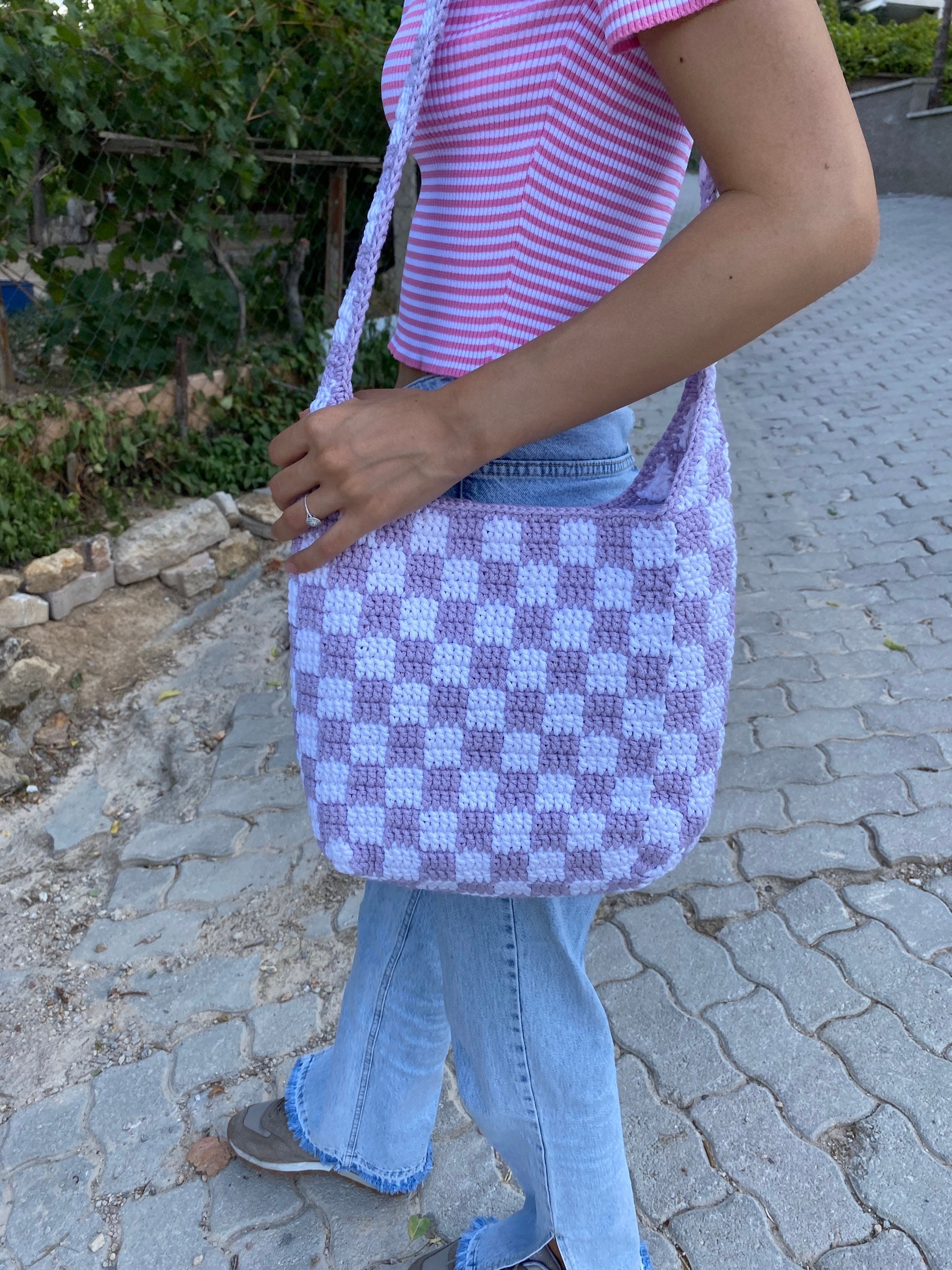 Checkered Crochet Bag, Handmade cute y2k bag, Crossbody Bag, Cotton Crossbody Bag, Macrame Croche... — photo 3 of 13