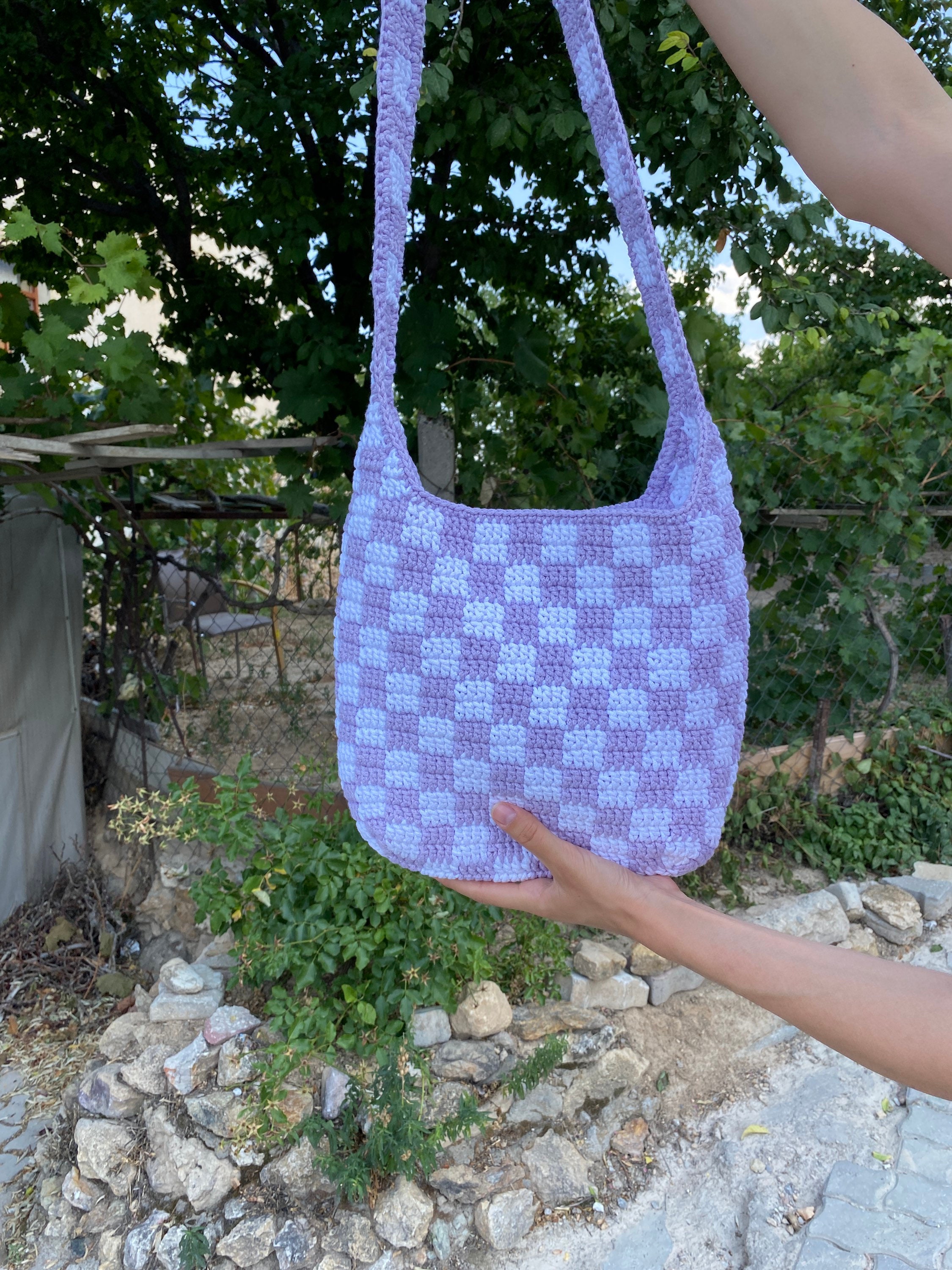 Checkered Crochet Bag, Handmade cute y2k bag, Crossbody Bag, Cotton Crossbody Bag, Macrame Croche... — photo 6 of 13