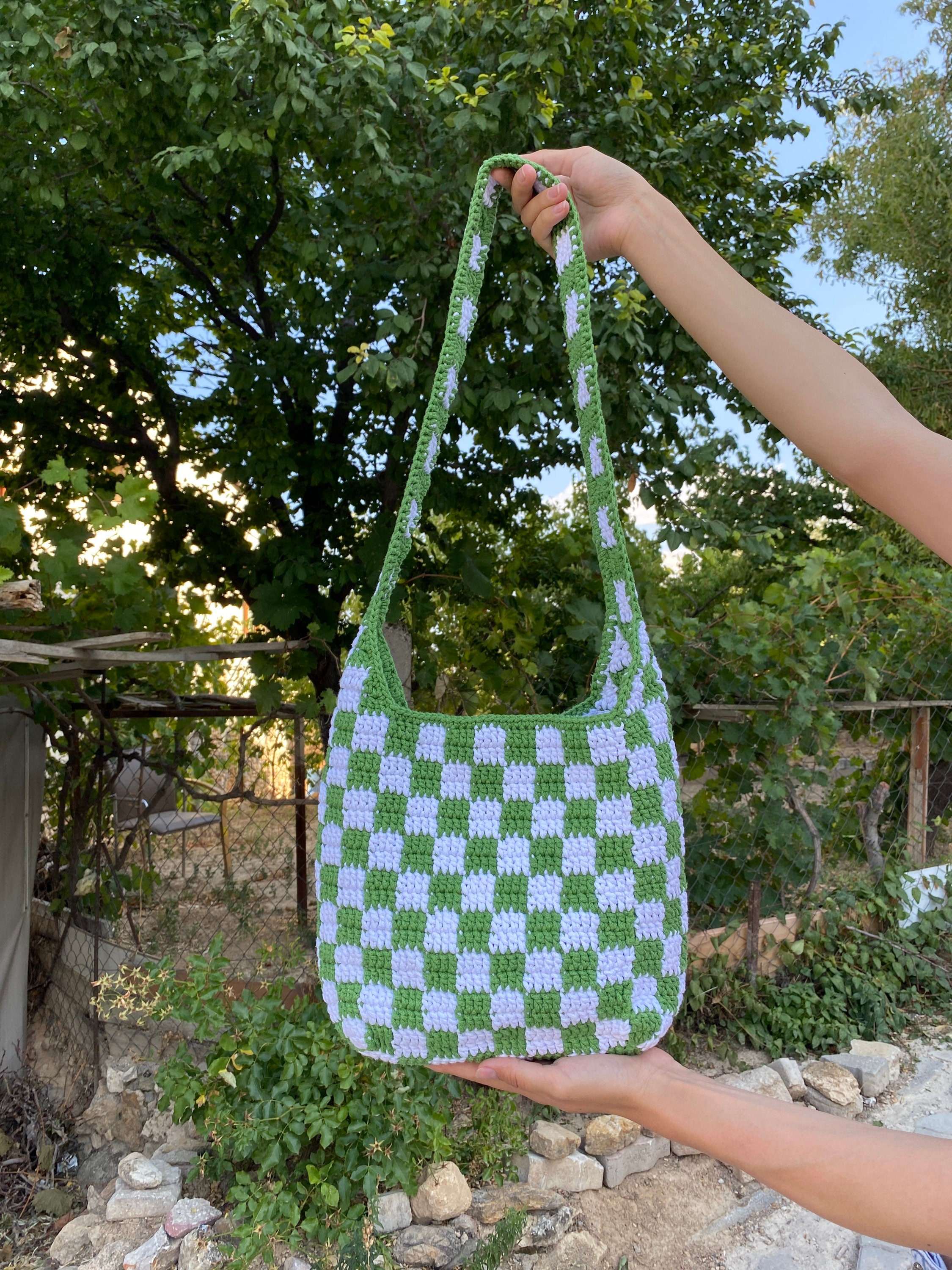 Checkered Crochet Bag, Handmade cute y2k bag, Crossbody Bag, Cotton Crossbody Bag, Macrame Croche... — photo 5 of 12