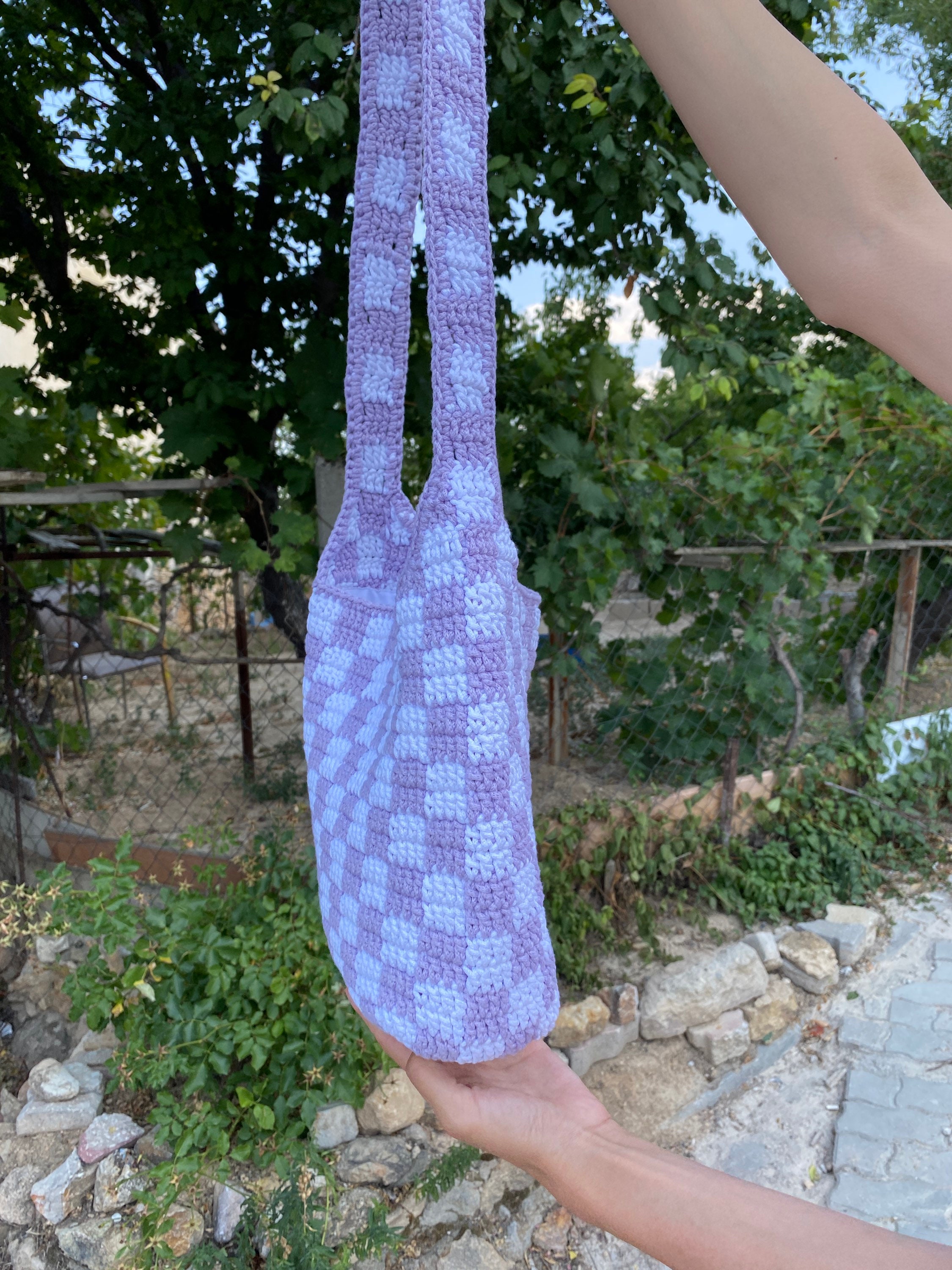 Checkered Crochet Bag, Handmade cute y2k bag, Crossbody Bag, Cotton Crossbody Bag, Macrame Croche... — photo 6 of 12