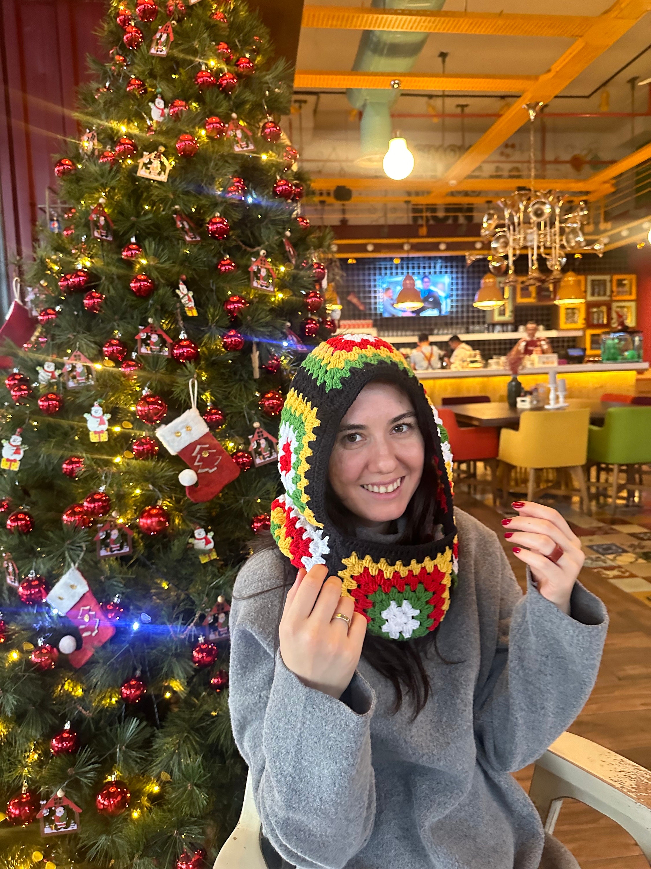 Christmas Balaclava, Granny Square Balaclava, Crochet Hoodie, Unisex Balaclava, Men's Christmas Balaclava, Knitted Balaclava, Snow Headdress