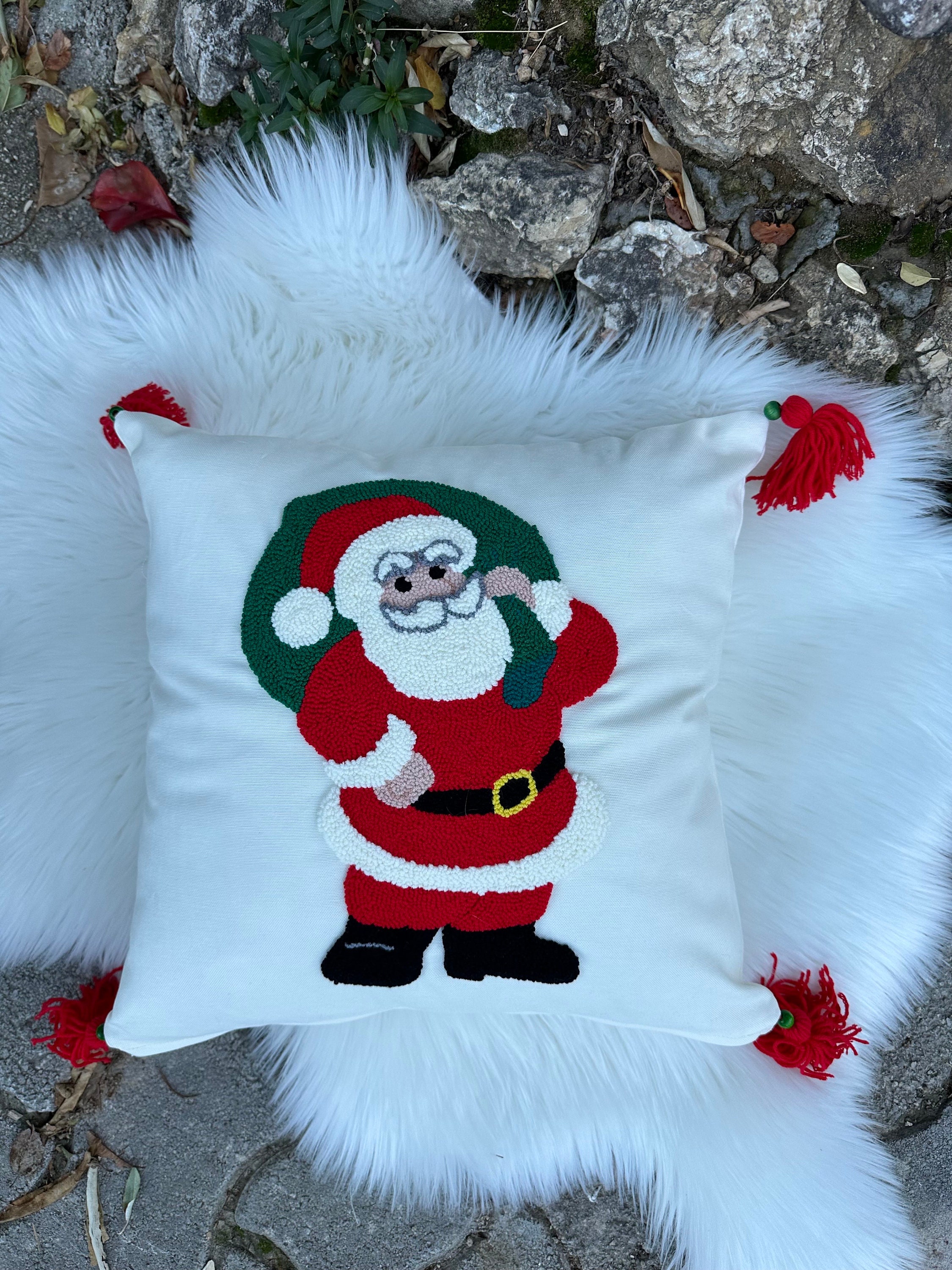 Christmas Embroidered Pillow Cover, Santa Claus Embroidered Pillowcase, Handmade Punch Needle, Fu... — photo 4 of 10