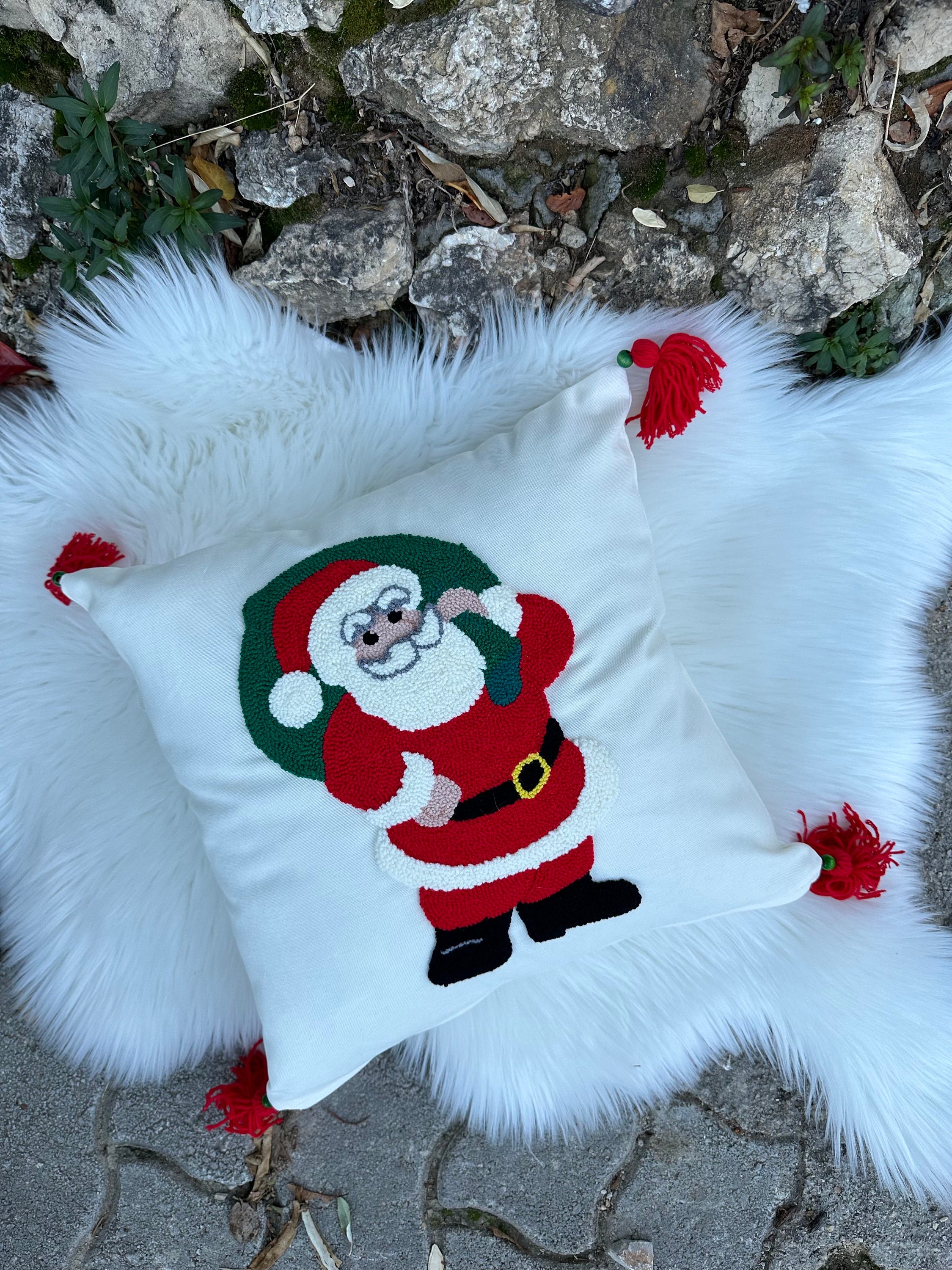 Christmas Embroidered Pillow Cover, Santa Claus Embroidered Pillowcase, Handmade Punch Needle, Fu... — photo 6 of 10