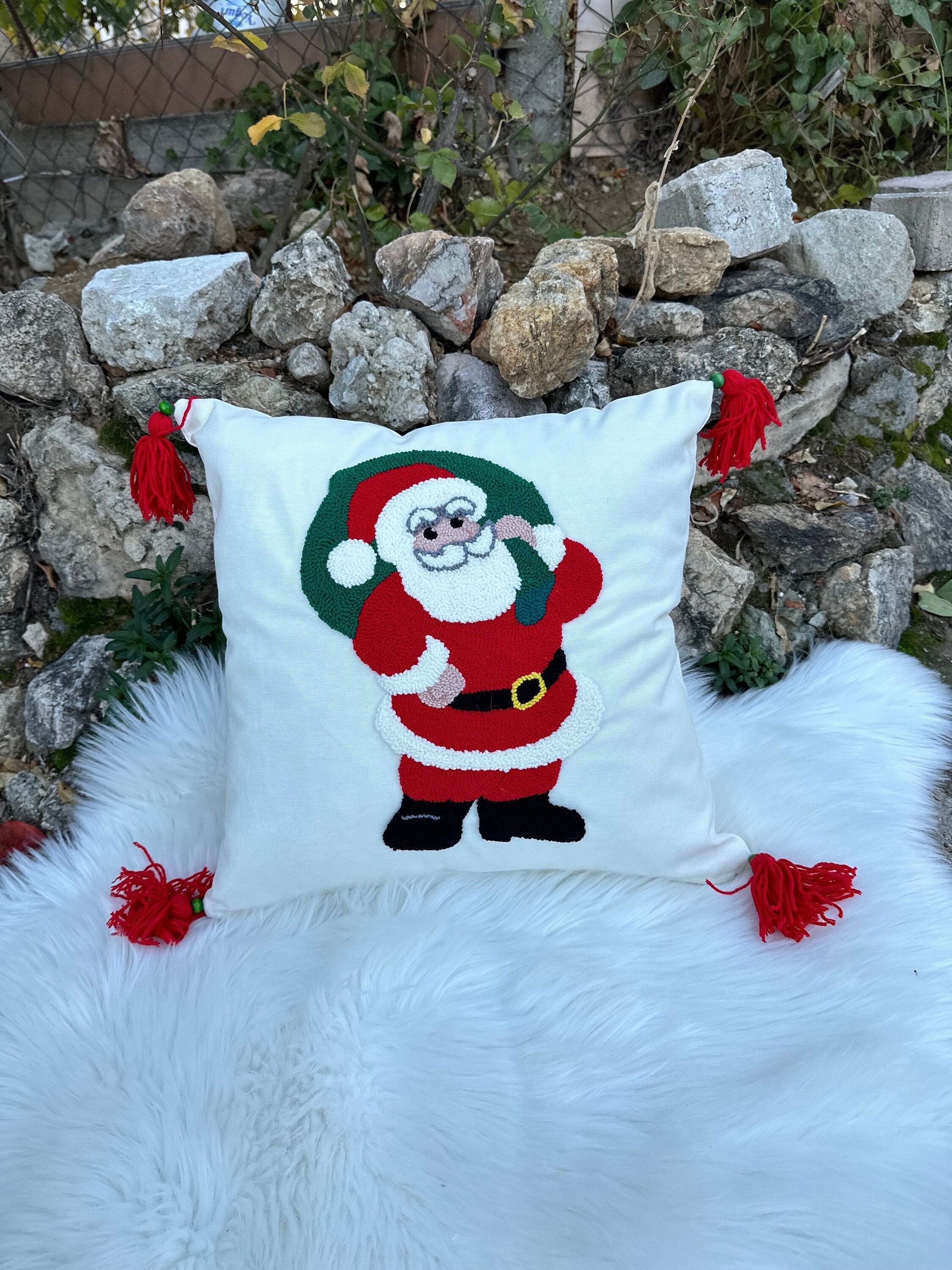 Christmas Embroidered Pillow Cover, Santa Claus Embroidered Pillowcase, Handmade Punch Needle, Fu... — photo 3 of 10